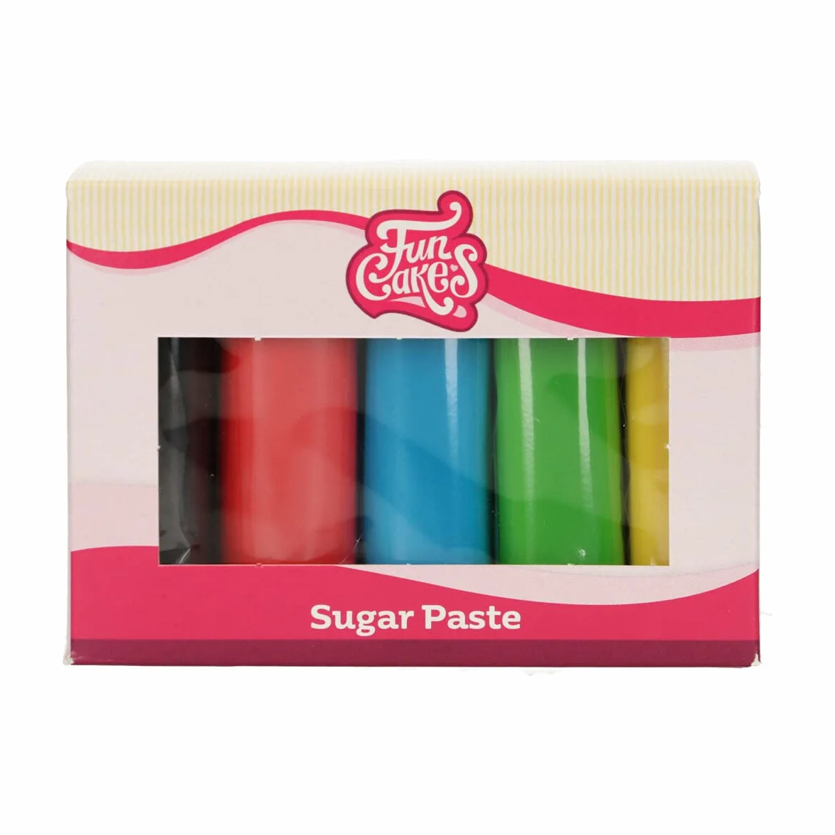 FunCakes Multipack de fondant Facile à utiliser, lisse, flexible, doux et souple, parfait pour la décoration de gâteaux, sans halal, casher et sans gluten. 5 couleurs, 5 x 100 g, couleurs essentielles