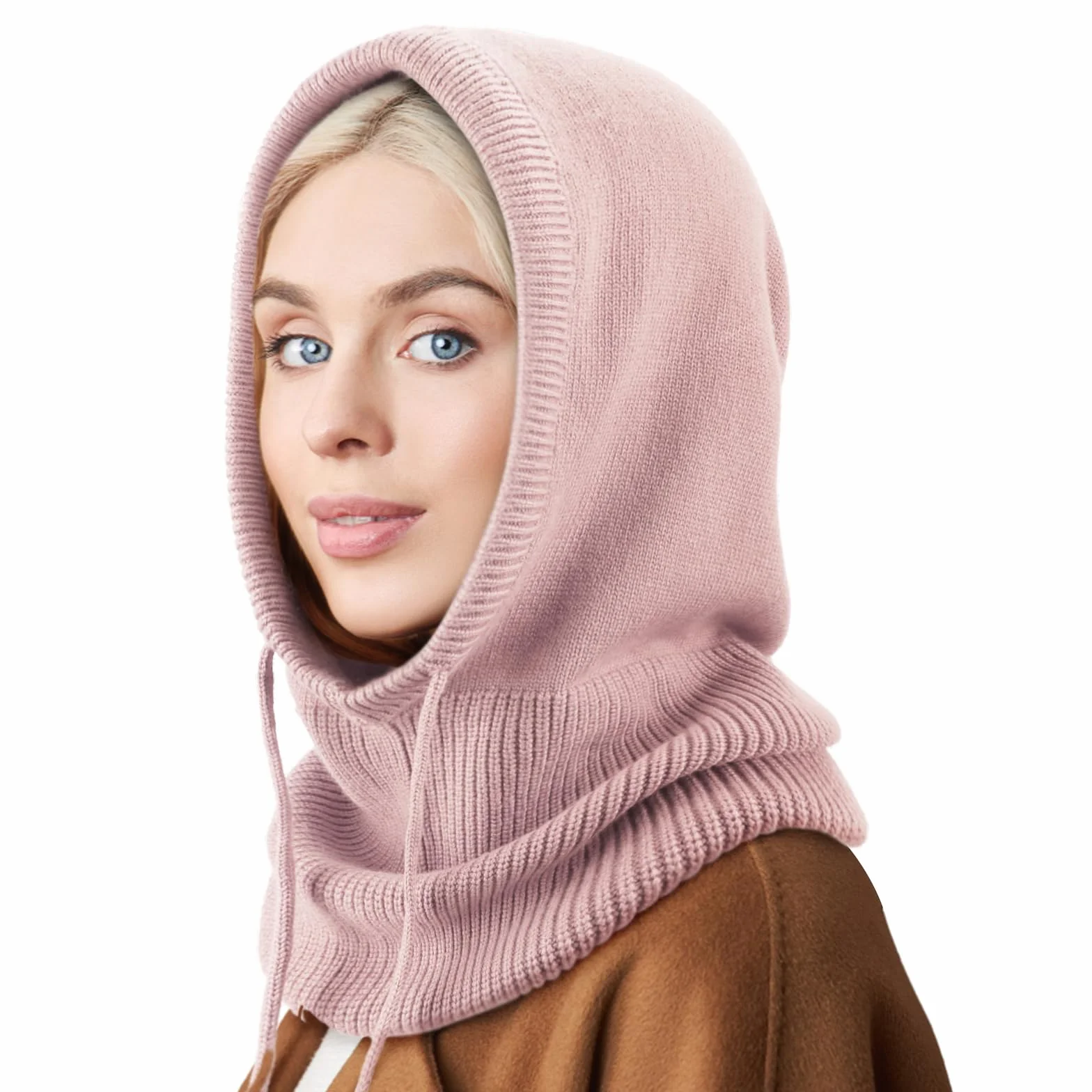 DRESHOW Bonnet Femme Hiver Balaclava Knit Beanie Cagoule à Capuche