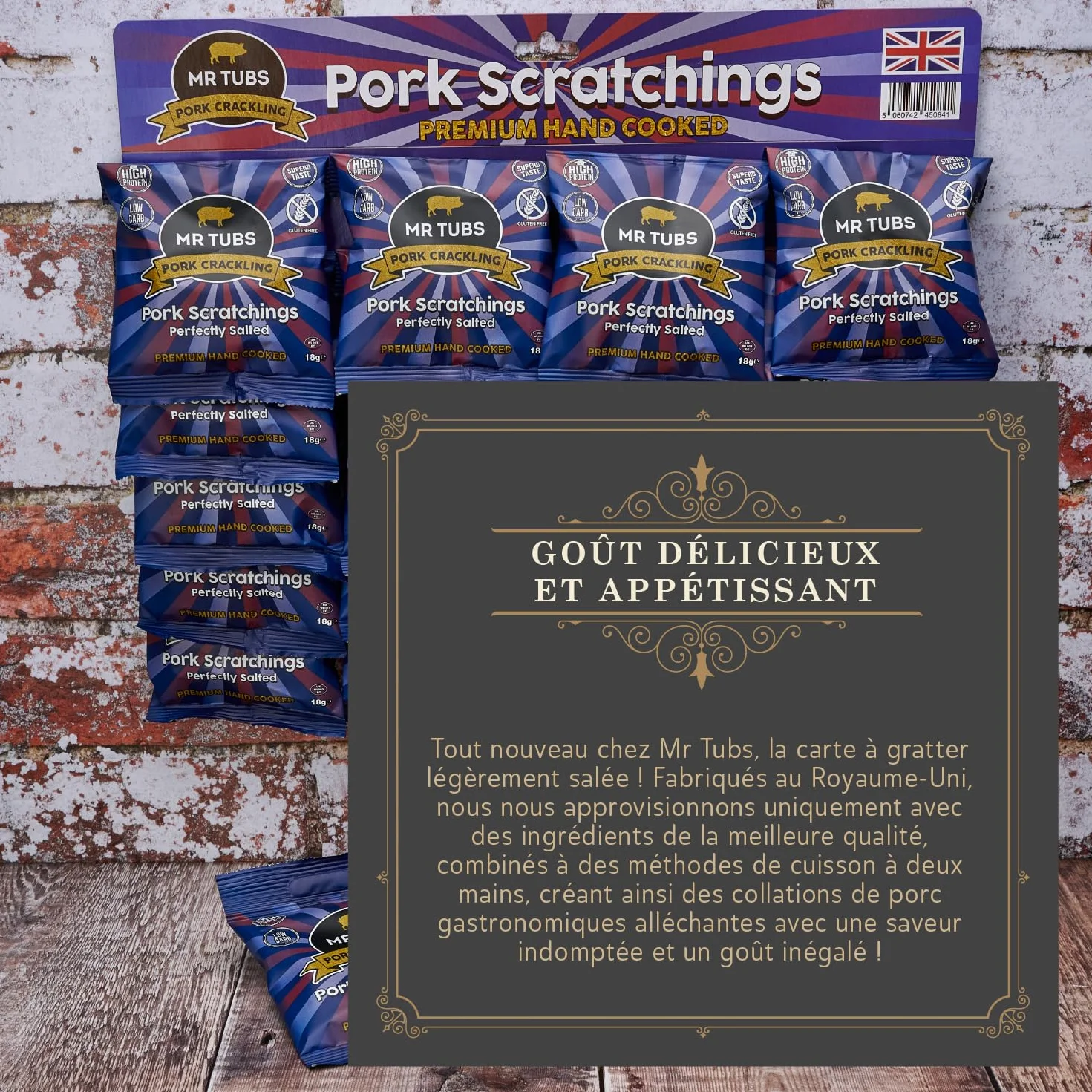 Grattons de Porc de Qualité Mr Tubs Premium Pork Scratchings – Sans Gluten – Salés A La Perfection, 20 Sachets De 18 G – Style Pub, Faible Teneur En Glucides (20 sachets de 18 g)