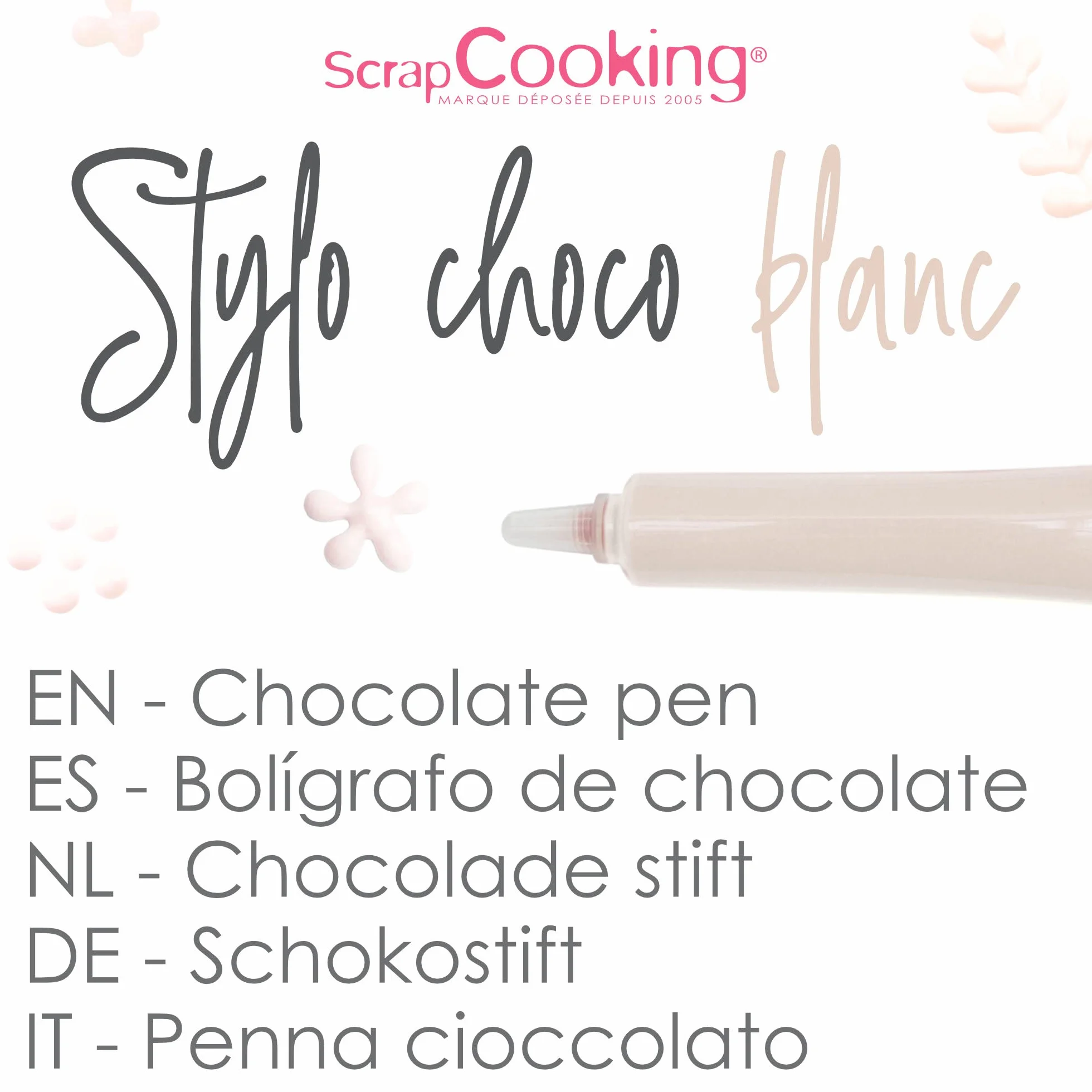 SCRAP COOKING - Stylo Choco Blanc - Crayon Alimentaire Pâtisserie 25 g - Stylo Décoratif Comestible - Écrire & Dessiner sur Desserts, Gâteaux & Biscuits Noël Anniversaire - 6800
