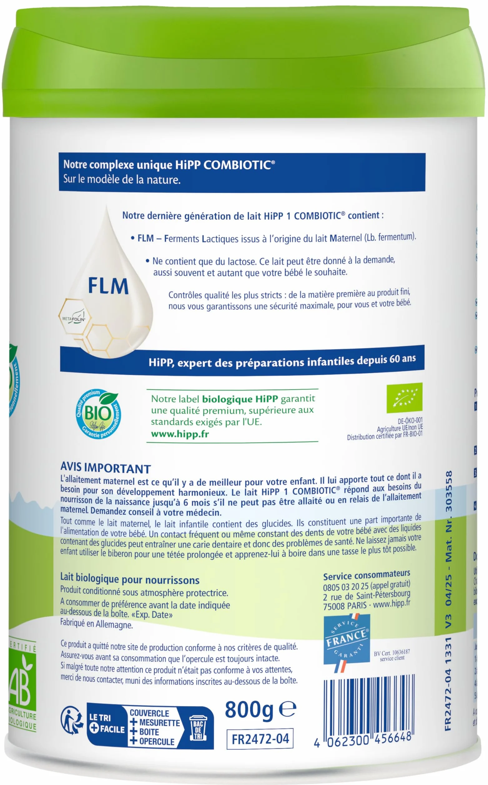 HiPP Combiotic FLM Lait 1 Pour Nourrissons Boîte 800g BIOLOGIQUE