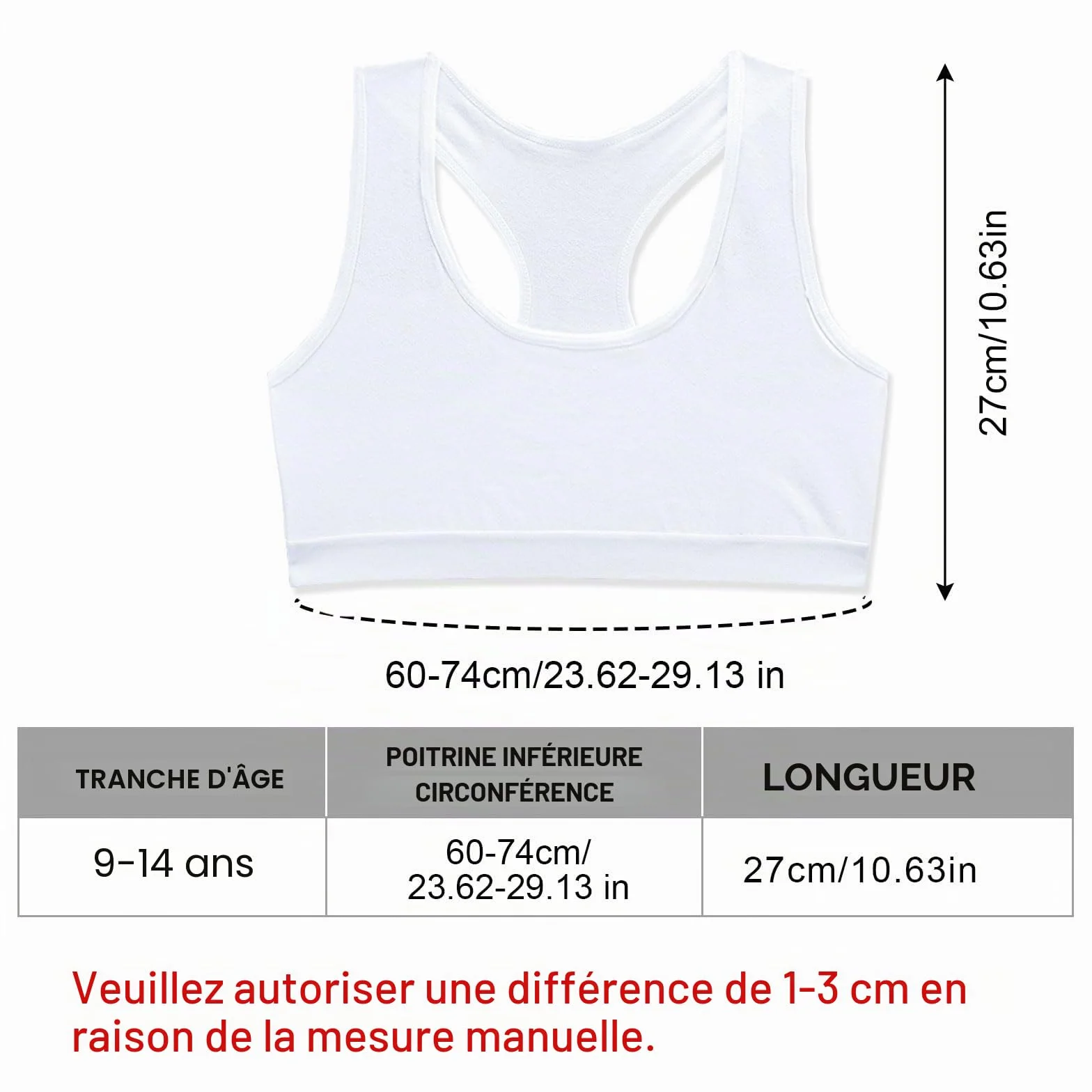 Lot de 4 soutiens-gorge courts pour filles en coton doux 8-14 ans