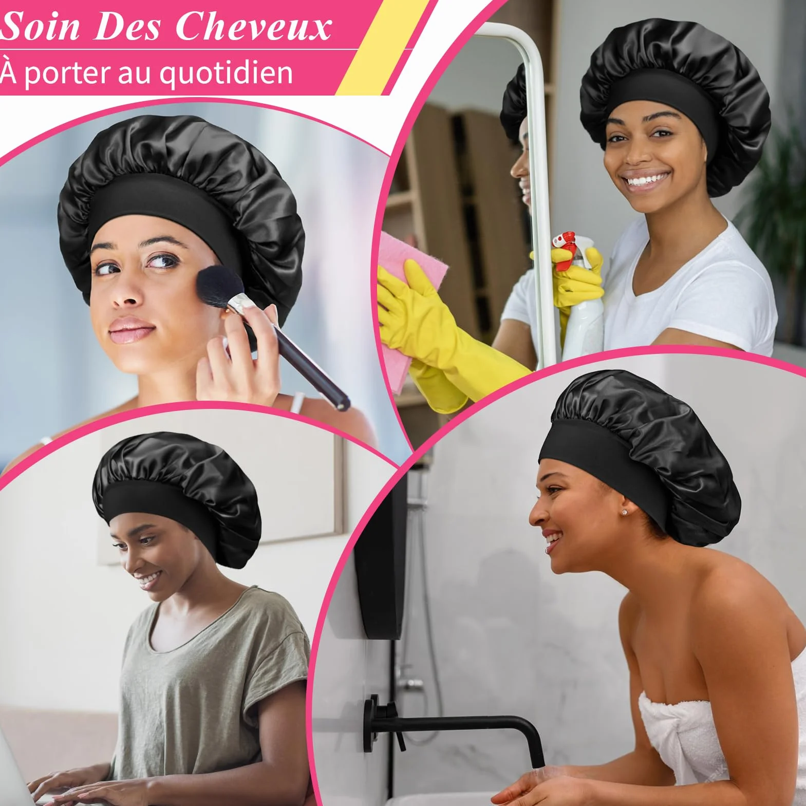 Bonnet Satin Cheveux Nuit 2 Pièces pour Femmes