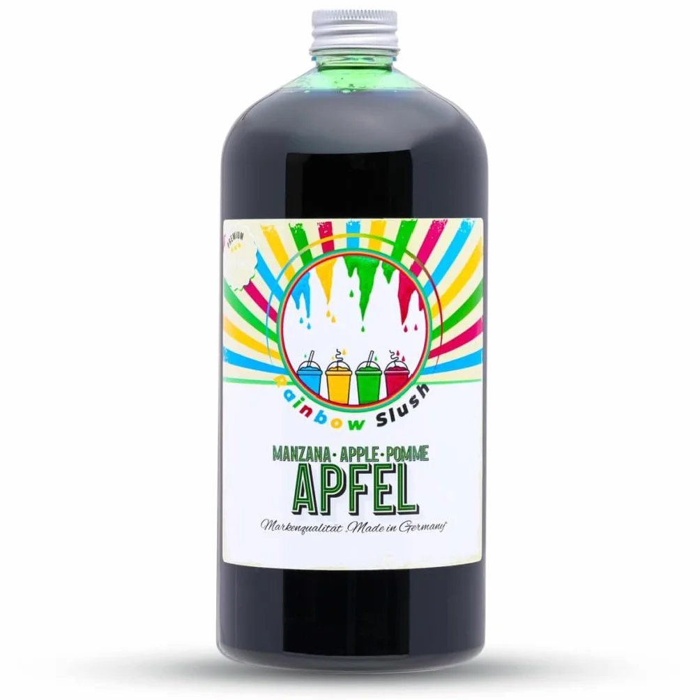 Sirop pour Slushy Arc-en-ciel Sans AZO | 1 litre de bouteille | Concentré pour Slushy Maker, machines à Slushy, machines à glace, boissons 1:5 à 1:20 (Pomme)