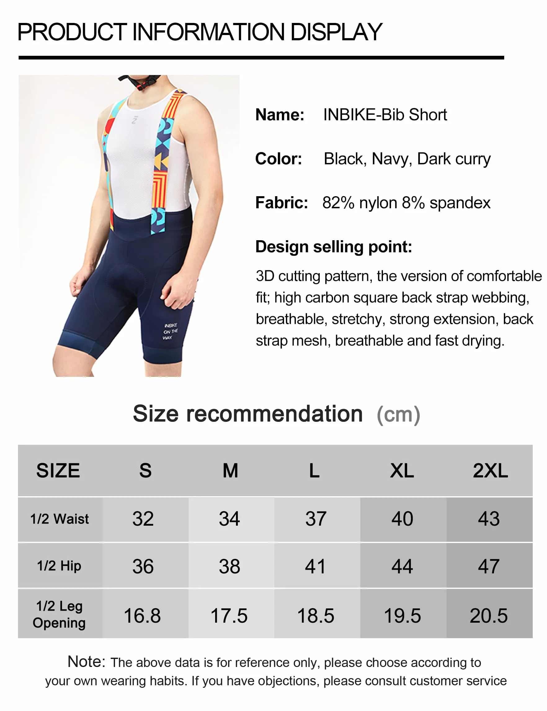 INBIKE Cuissards Vélo Homme Bretelle Impressions 3D Rembourré Ergonomique Bib Short Cyclisme VTT CX022