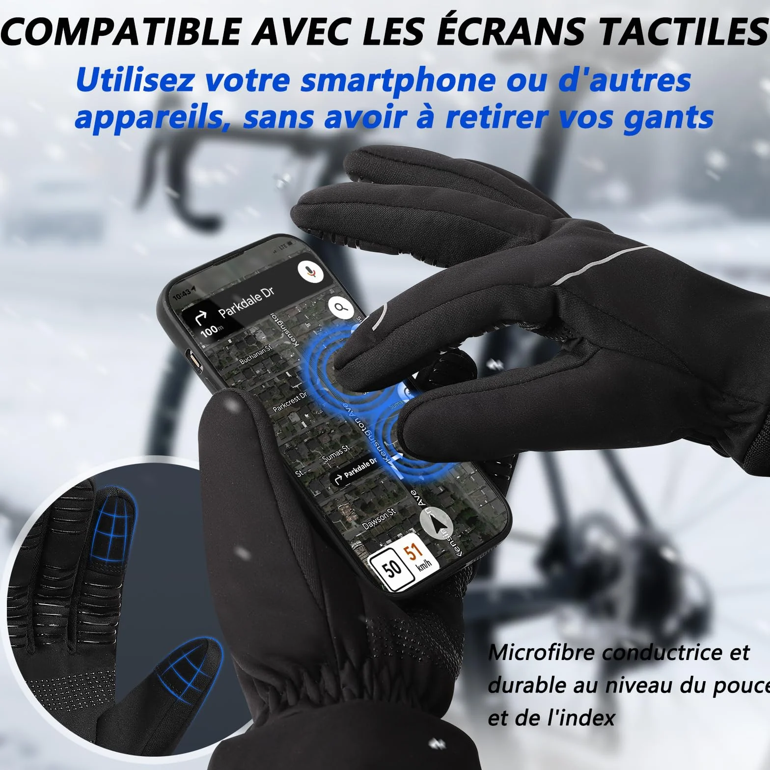 Gants Hiver Vélo imperméables écran Tactile Gel antidérapant Cyclisme Sports Plein air
