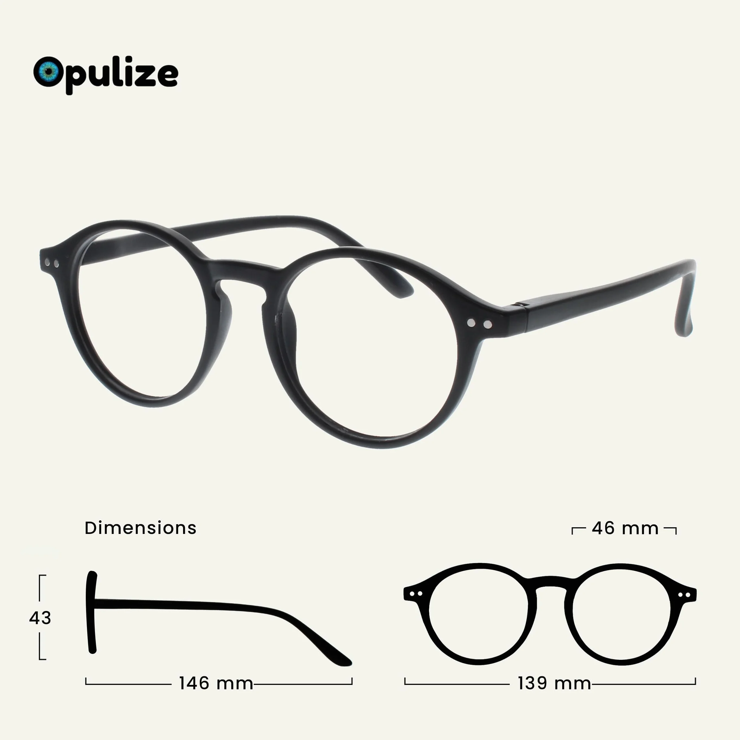 OPULIZE REY Lunettes de Lecture + Solaires Lot de 5 Montures Rondes Noir Mat Marron Bleu Gris Noir Hommes Femmes +3.00