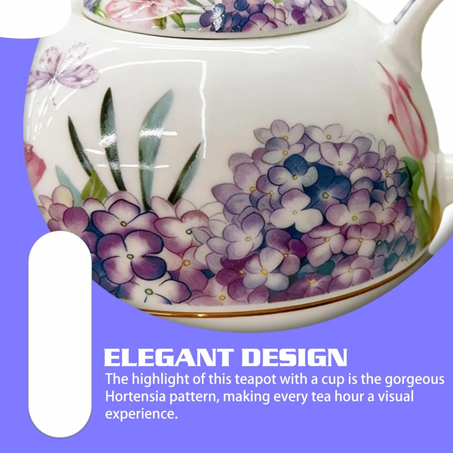Service à thé pour une personne - Motif floral - Théière en céramique de 400 ml avec tasse de 250 ml - Service à thé en porcelaine pour le thé de l'après-midi - Cadeau pour femme - Vaisselle à café