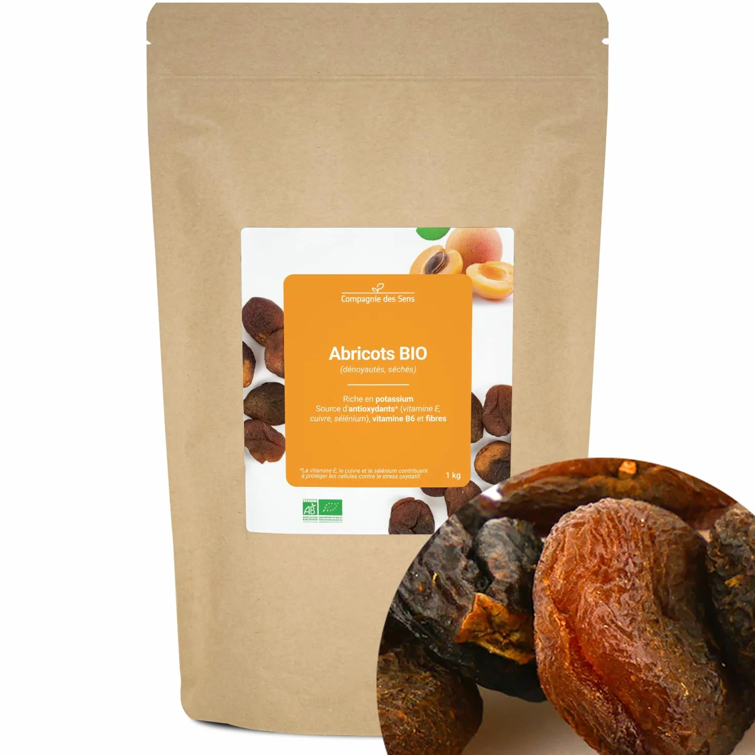 Abricots BIO (moelleux, dénoyautés, séchés) - riche en potassium - 1kg