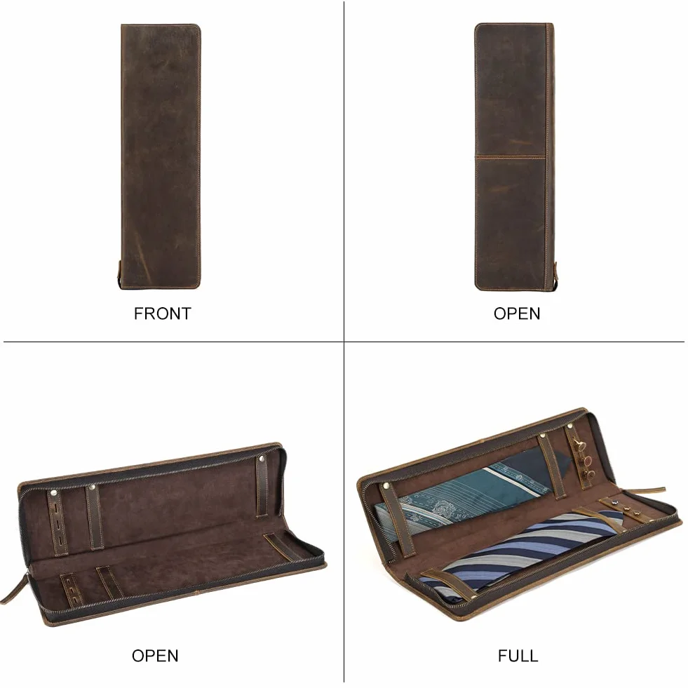Hiram Étui à cravate en cuir véritable Portable Pour 2 cravates Voyageurs d'affaires