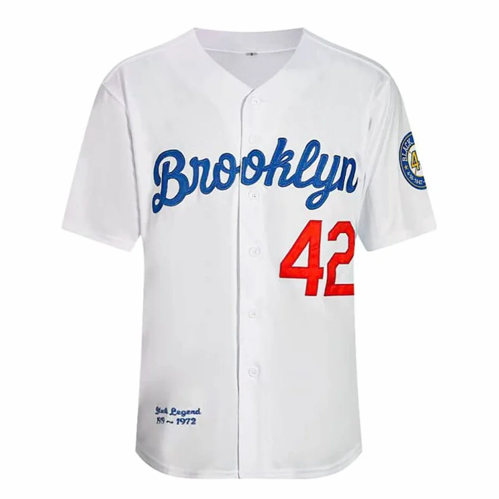 Maillot de Baseball Homme Black Legend Numéro 42 Vintage Brodé Rétro Lightsout, Blanc, Taille M