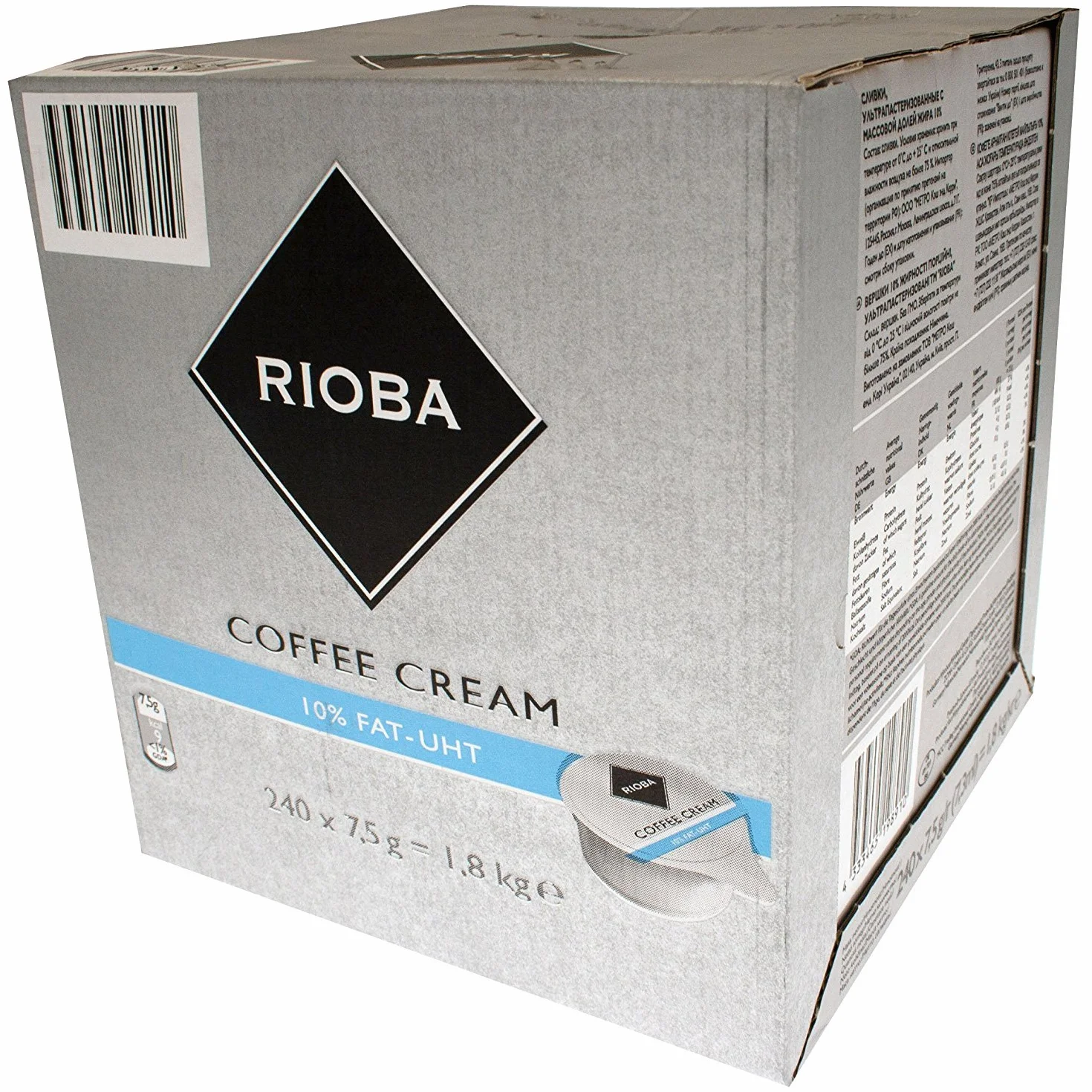 Rioba Coffee Cream, Café Crème 10% Mat. Grasses, Sterilisé UHT, 240 Pièces