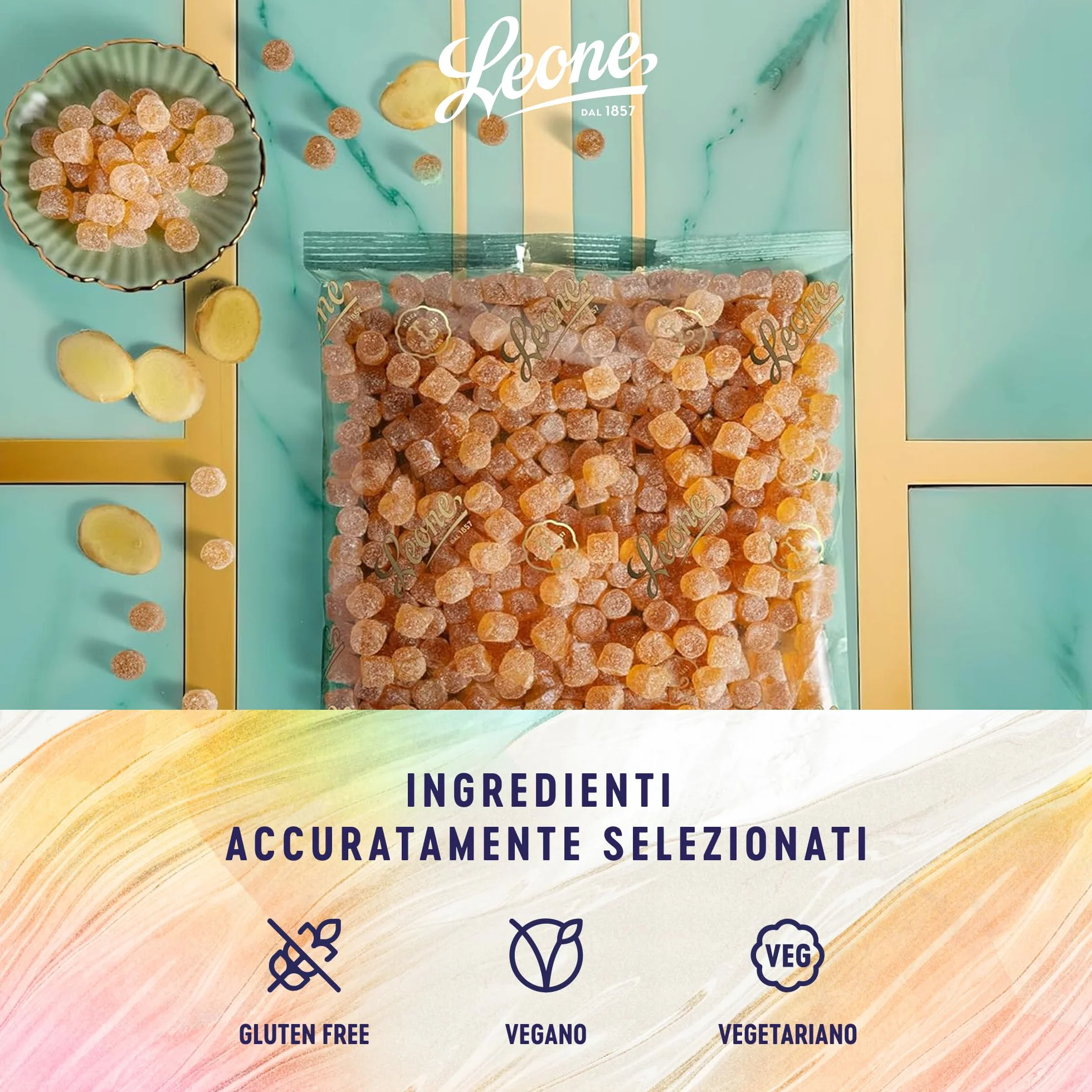 Leone Bonbons Gommeux au Gingembre Rafraîchissants Sachet Recharge 500g