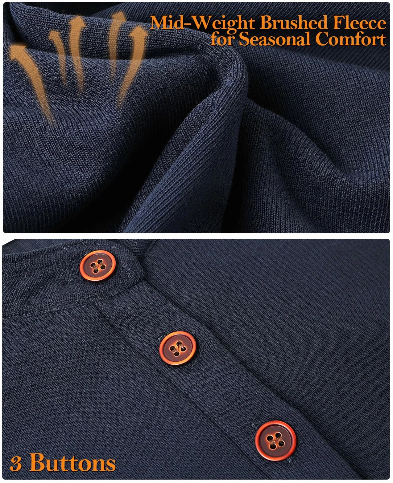 Sweatshirt Homme Micro Fleece Col Henley Manches Longues Pullover Chaud Hiver