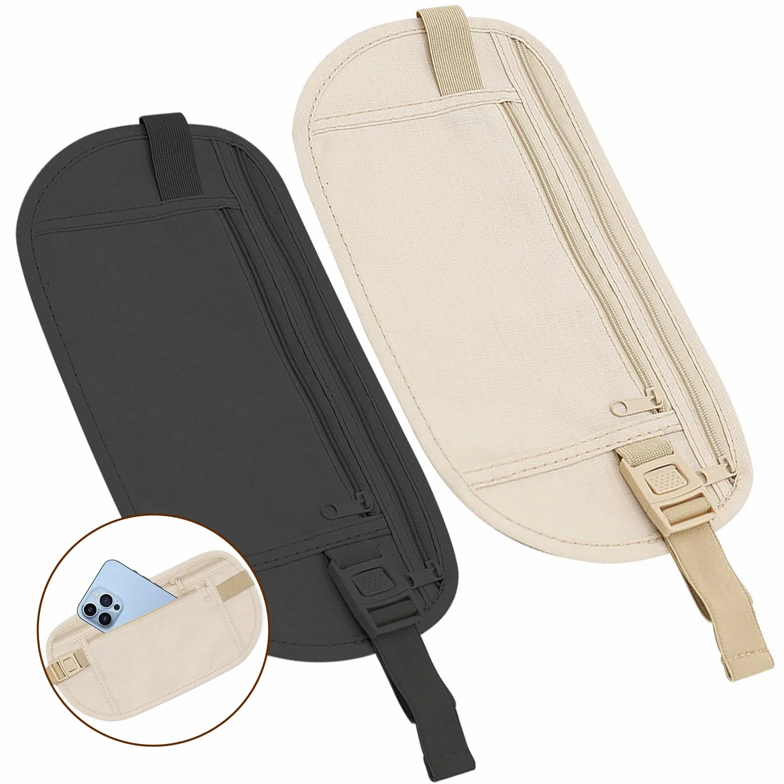 Ceinture Cache Billets RFID Homme Femme Voyage Sac Banane Plat Utralégère Réglable