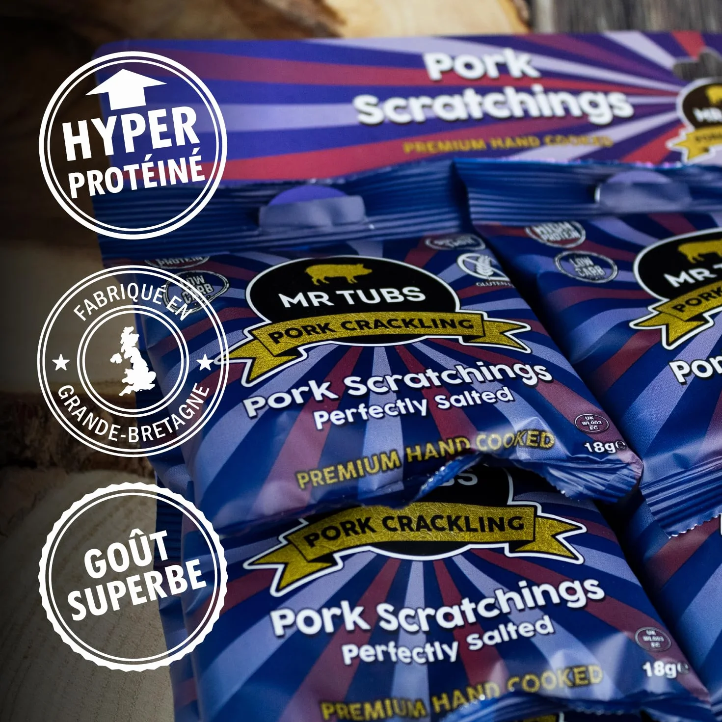 Grattons de Porc de Qualité Mr Tubs Premium Pork Scratchings – Sans Gluten – Salés A La Perfection, 20 Sachets De 18 G – Style Pub, Faible Teneur En Glucides (20 sachets de 18 g)