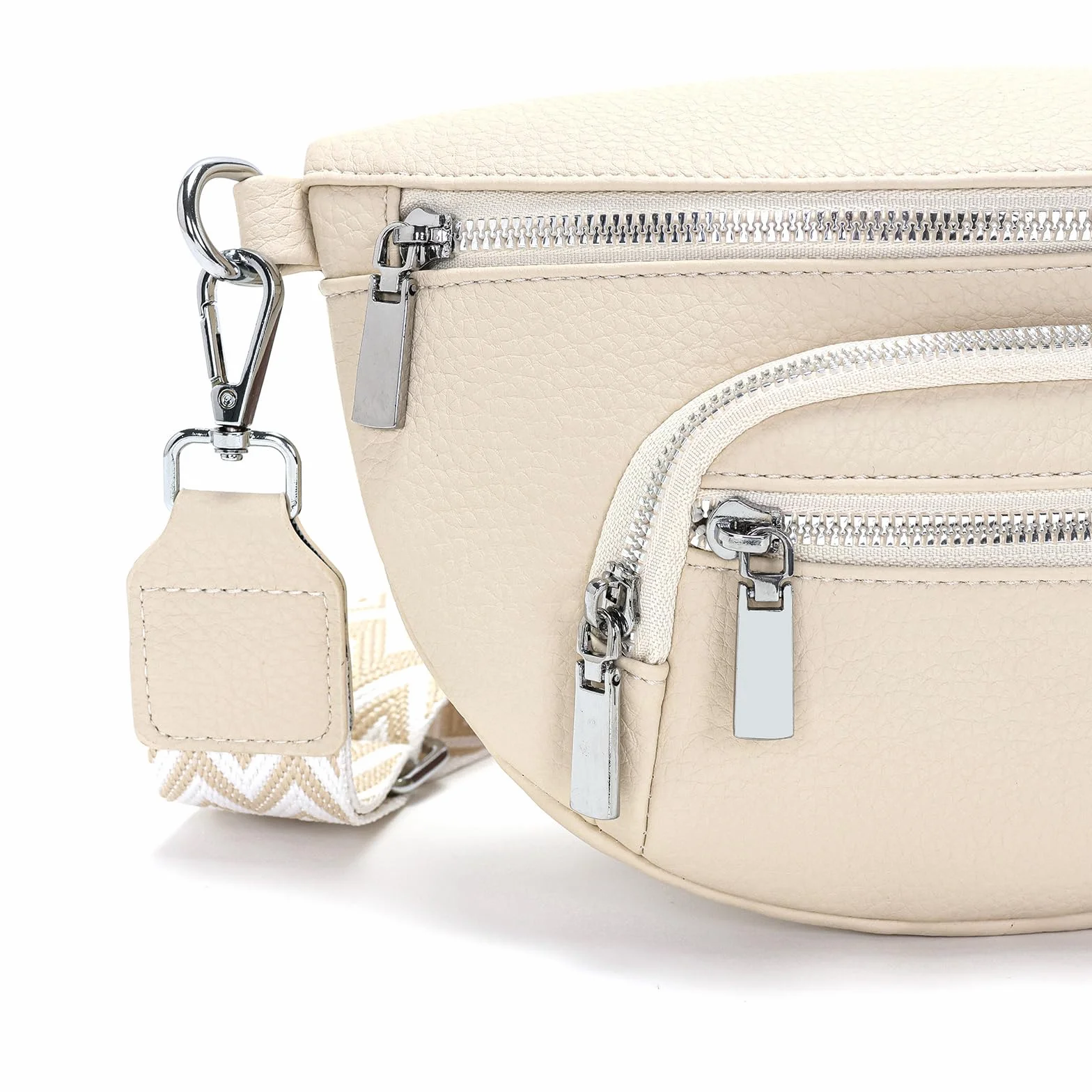 Sac banane femme Beige cuir vegan bandoulière amovible réglable