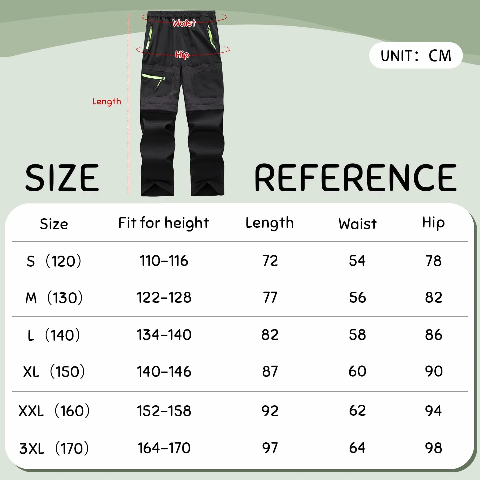 Pantalons de randonnée 2-en-1 Zip Off pour Enfants Garçons Filles Séchage Rapide d'été