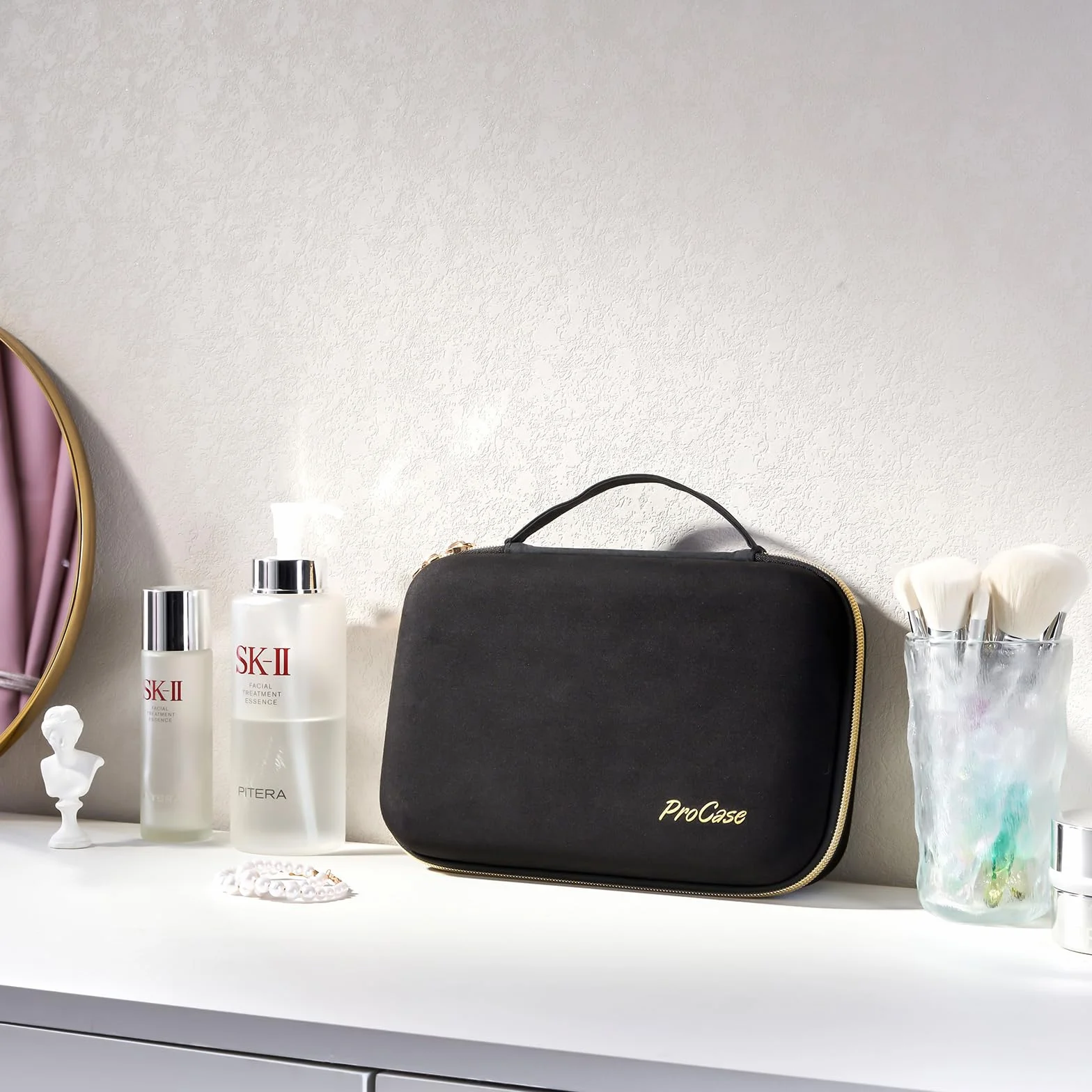 ProCase Trousse Bijoux Voyage en EVA, Pochette Rangement Colliers Boucles d'Oreilles Bagues - Noir