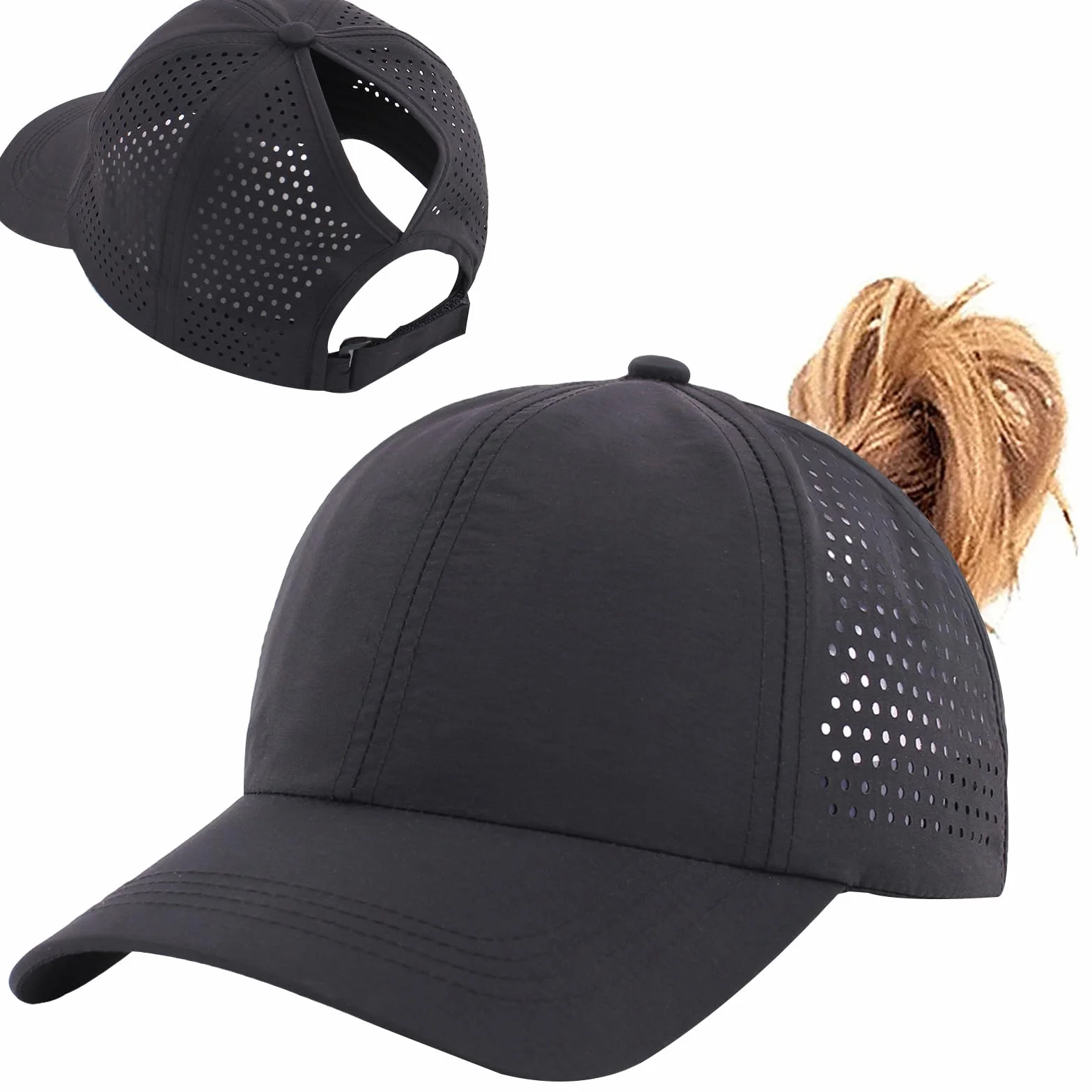 Casquette de Baseball Femme Queue de Cheval Réglable Séchage Rapide Anti-Soleil UV pour Running Golf Cyclisme