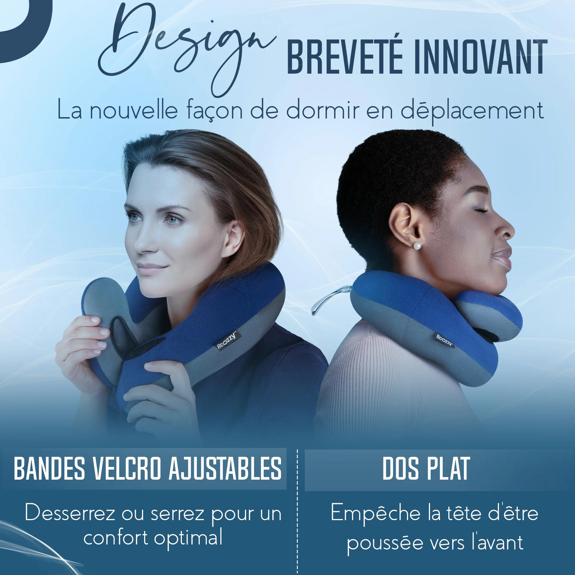 BCOZZY Oreiller Cervical Voyage Double Soutien Tête Cou Menton Lavable Taille Large Bleu Marine
