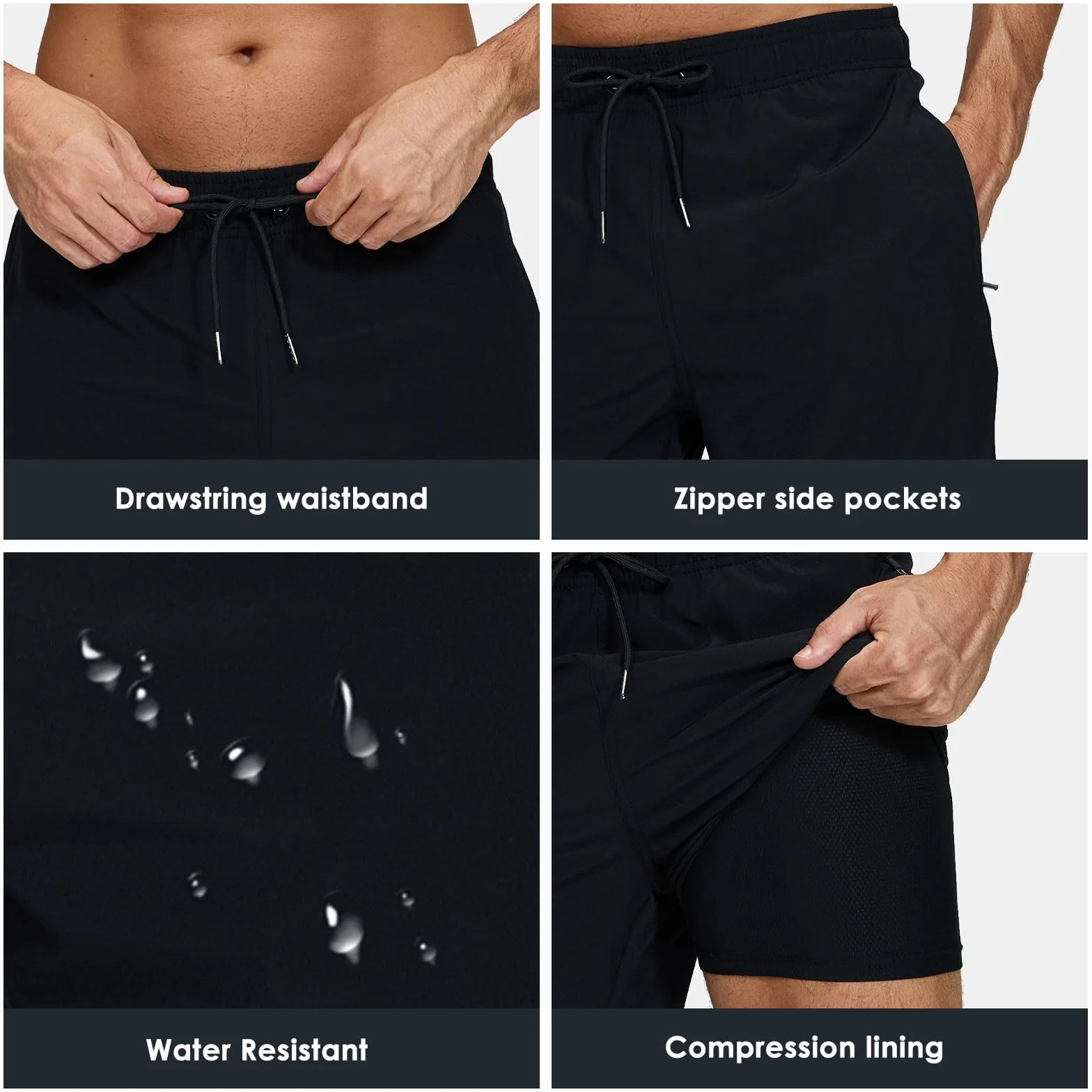 Shorts de Bain Homme Séchage Rapide Poche Zippée 2 en 1 Doublure Compression Maillot de Bain Natation Piscine Fitness