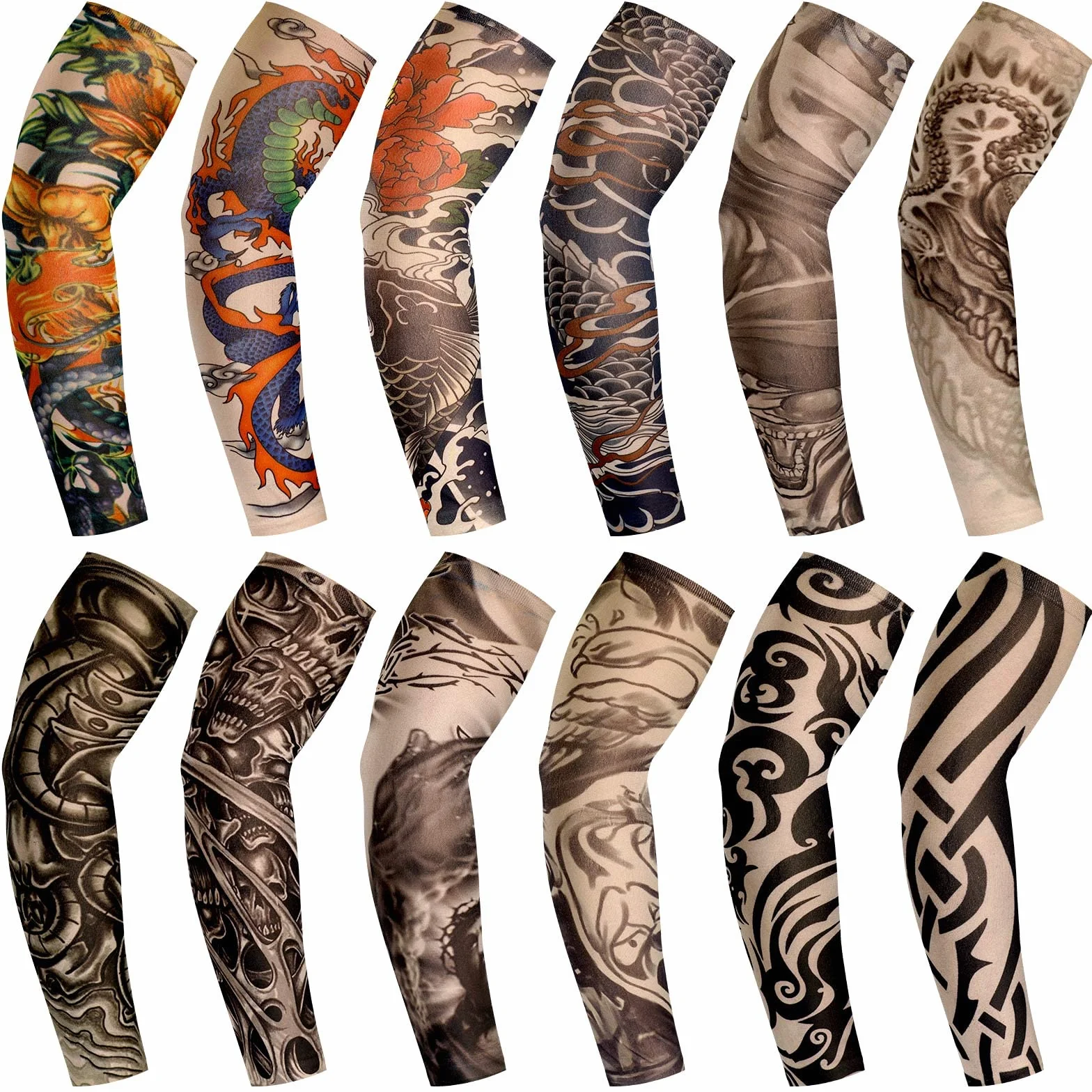 BBTO Set de 12 Pièces Manchons de Bras de Tatouage Faux Manchettes de Protection Solaire Gants de Bras de Fleur à Élasticité Douce de Cyclisme