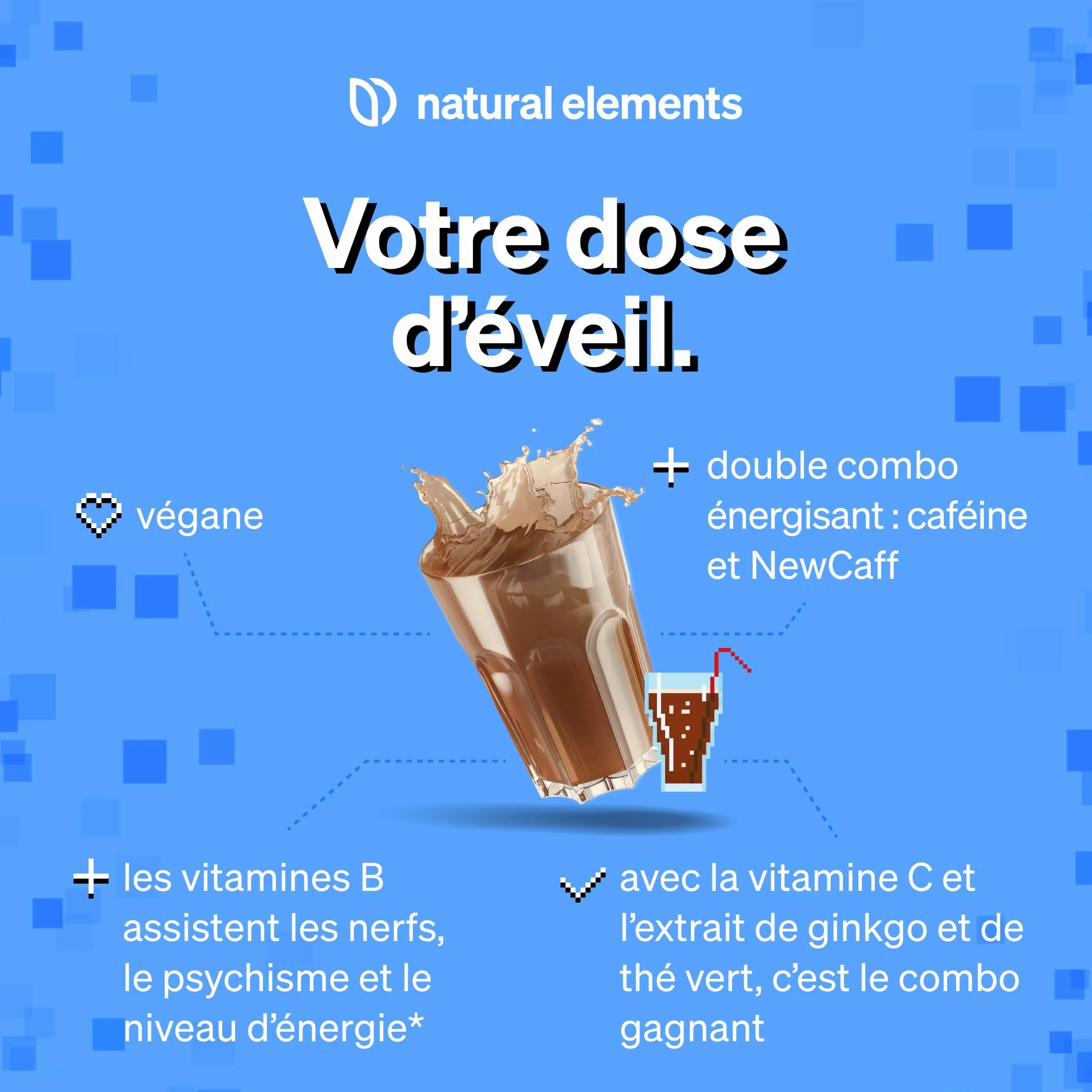 Power Up "Cola" – Booster avec caféine, NewCaff75, vitamines B, vitamine C, L-tyrosine, extrait de ginkgo et de thé vert – 40 boissons – végane, hautement dosé, avec stevia – produit en Allemagne
