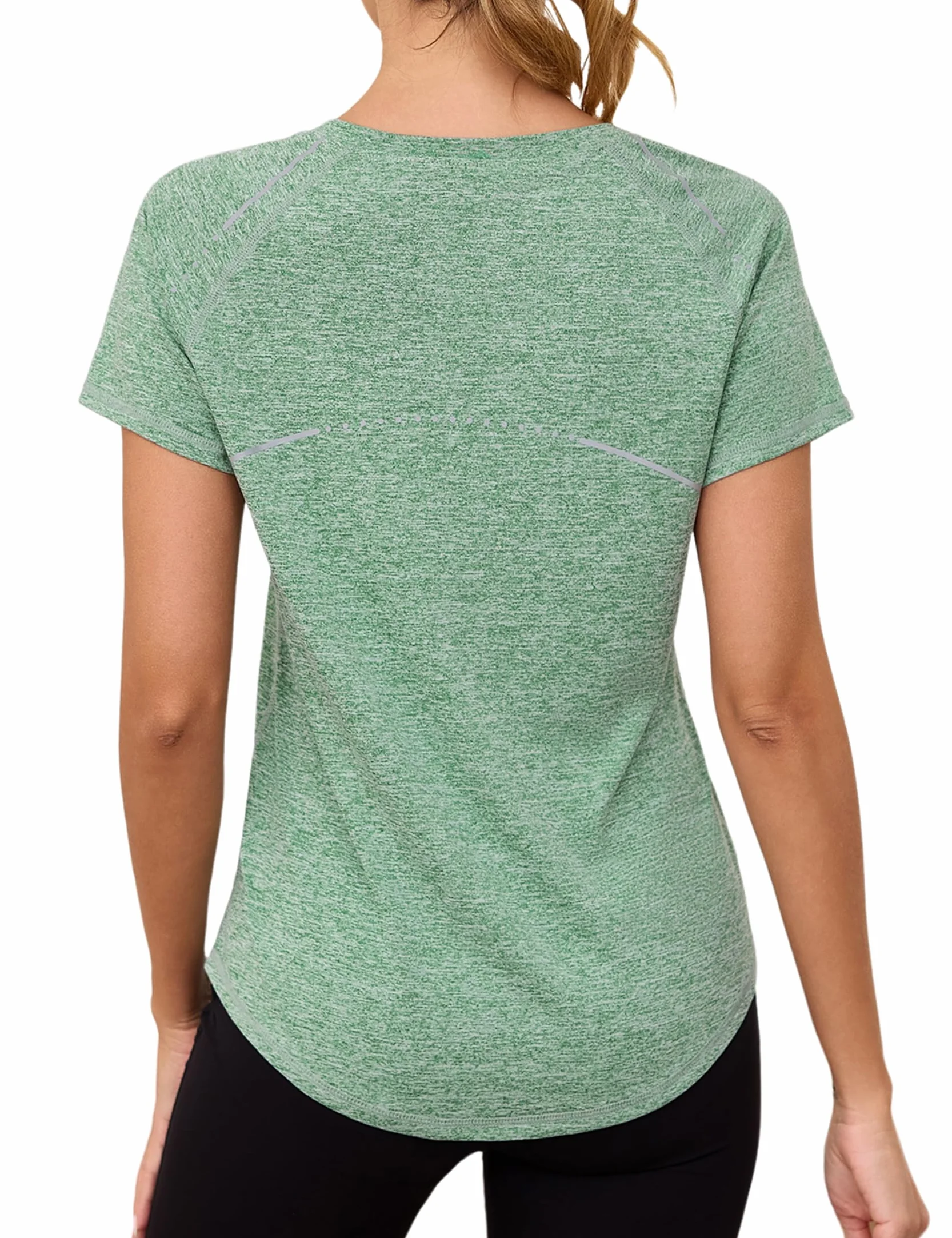 T-Shirt Sport Femme col V Bandes Réfléchissantes Manches Courtes pour Fitness Running Yoga