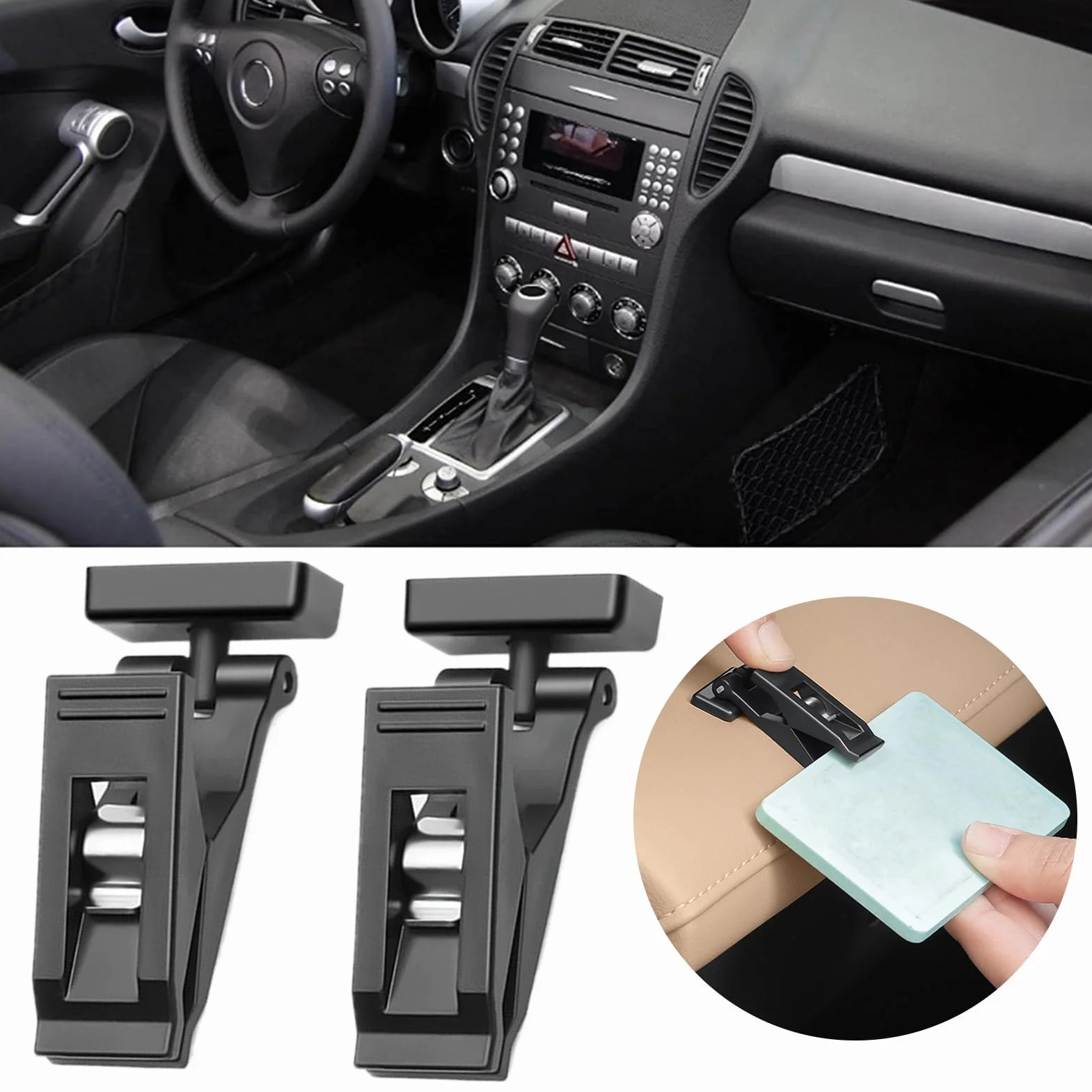 Support Adhésif Magnétique Porte-Cartes pour Voiture, Crochets Multifonction Rangement Tableau de Bord Pare-Soleil