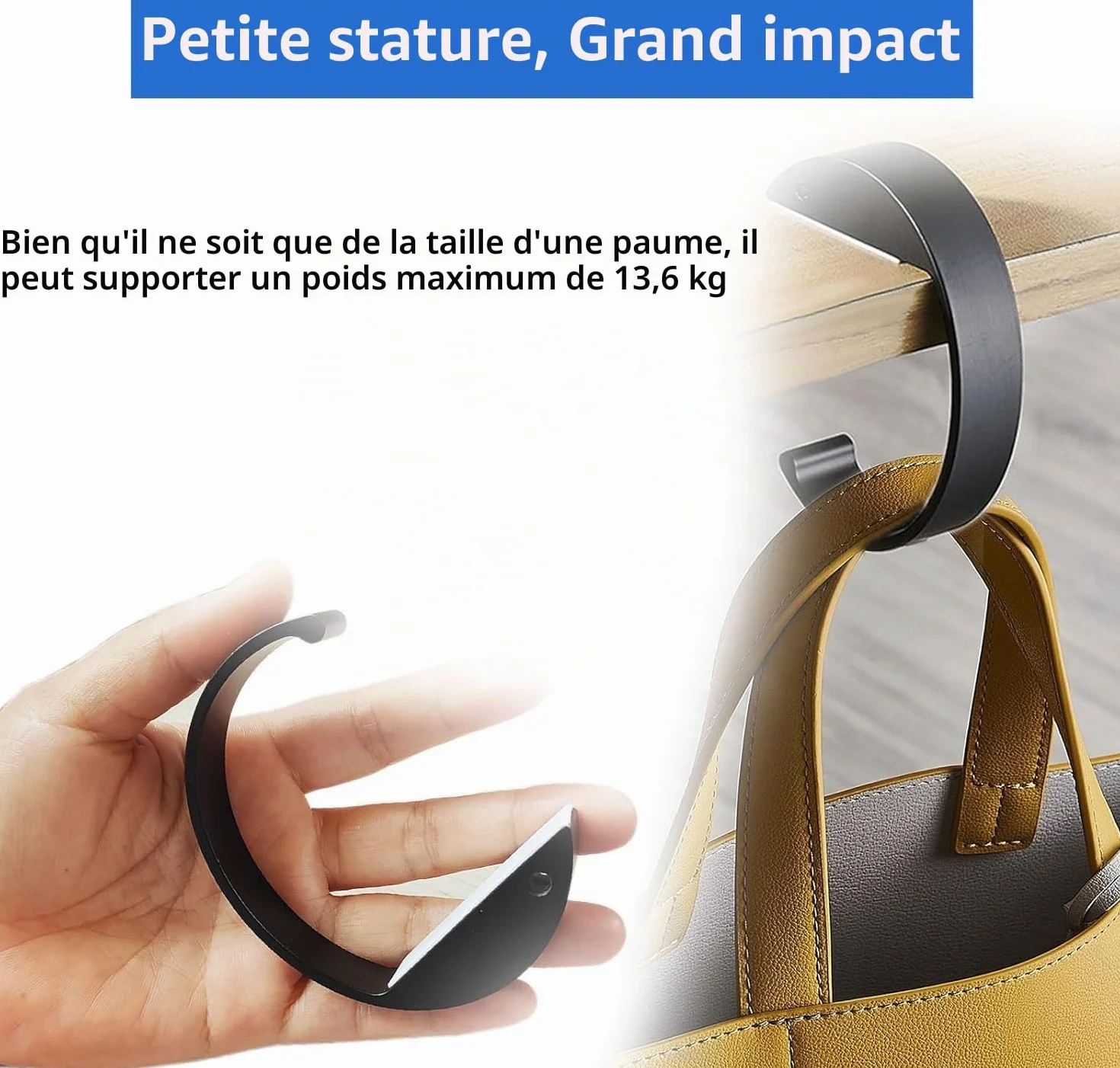 Crochet de sac à main en métal, 3 pièces support de sac pour table, en forme de C