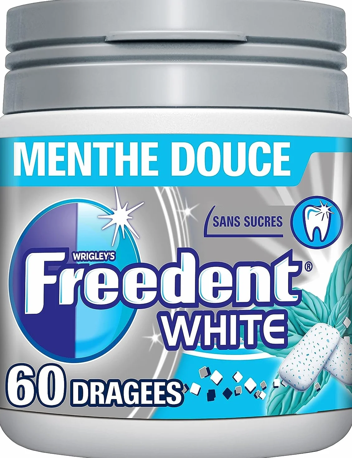 FREEDENT WHITE Chewing-gum Menthe Douce sans sucres 60 dragées 84g