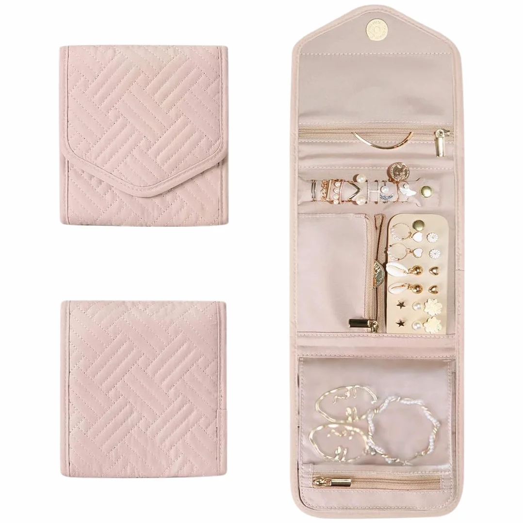 Organisateur de Bijoux Pliable Pochette Voyage pour Bracelets Bagues Colliers Boucles d'Oreilles