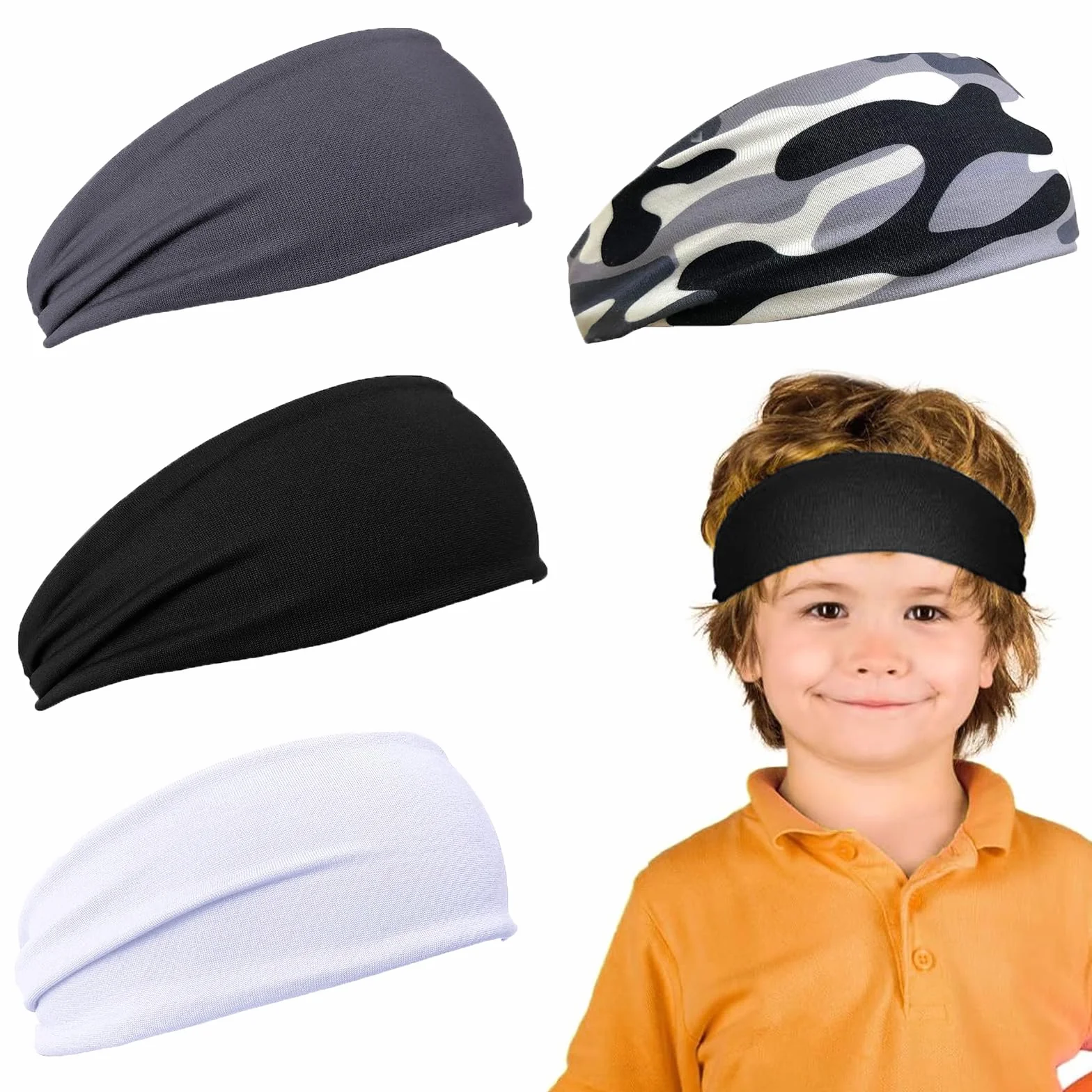 Nayyana Lot de 4 Bandeaux de Transpiration pour Enfants - Football, Baseball, Sports - Respirants Anti-Transpiration Garçons Jeunes