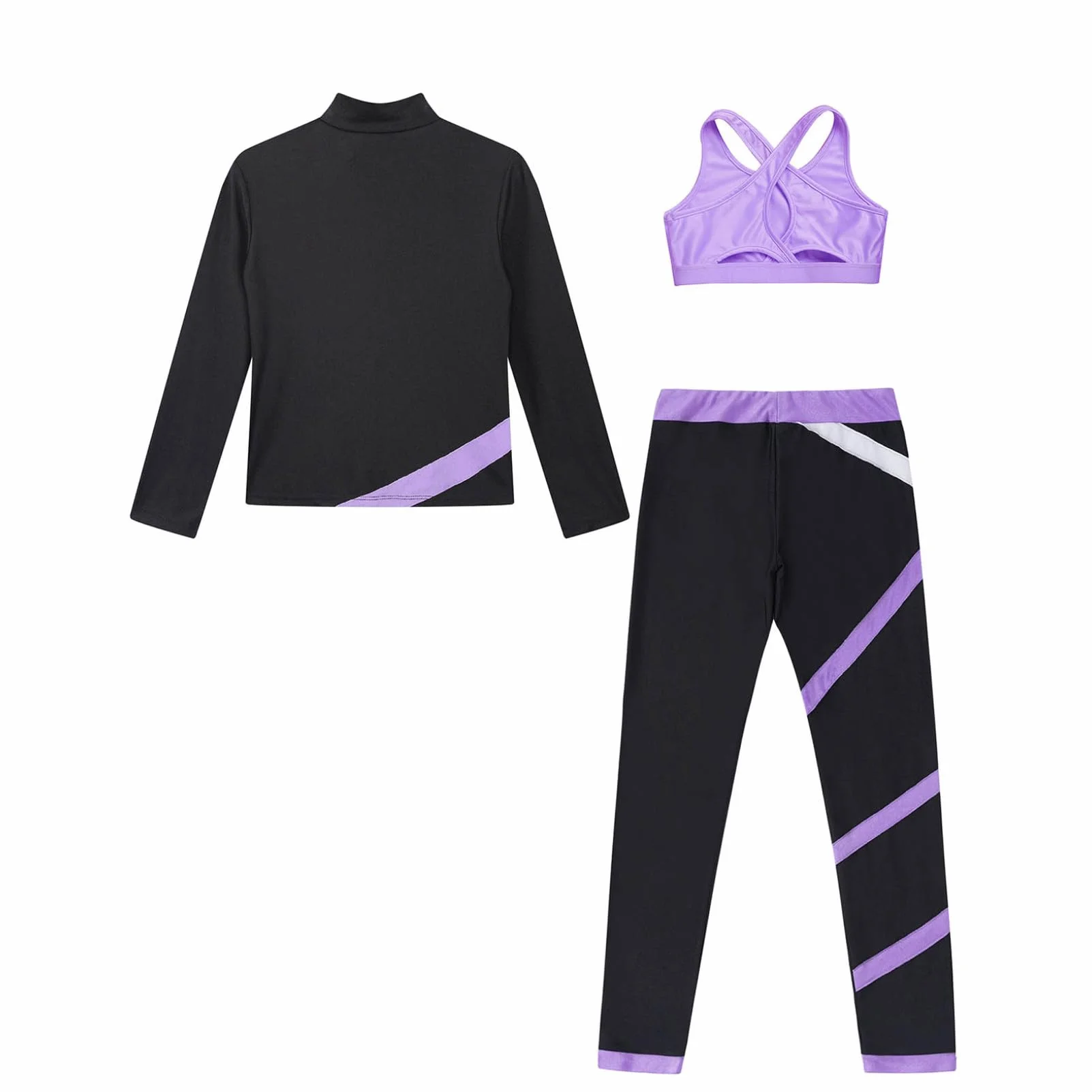Oyolan Ensemble Sport Fille Survêtement Veste Débardeur Legging Gym Gymnastique 5-16 Ans