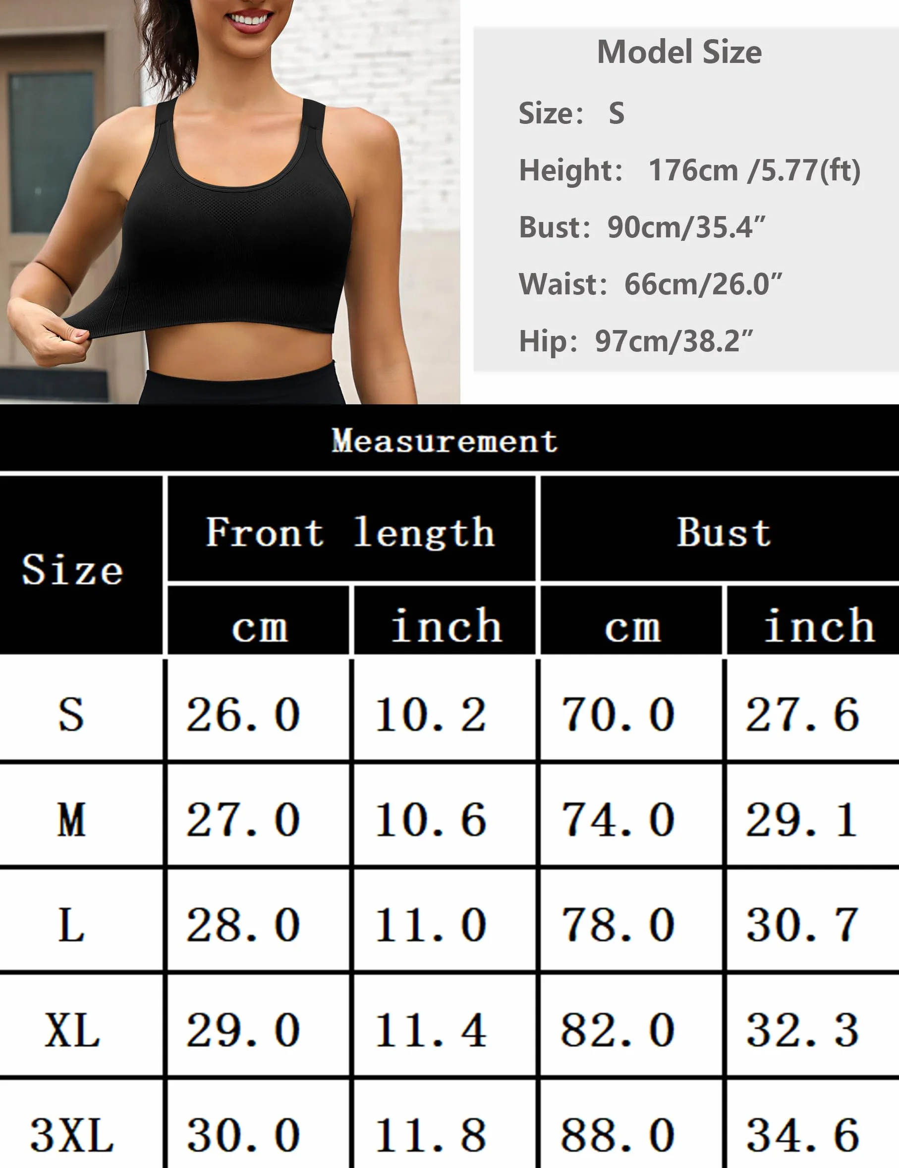Litherday Brassiere Sport Femme Maintien Fort sans Armature Coussinets Amovibles Yoga Course Fitness S-XXL