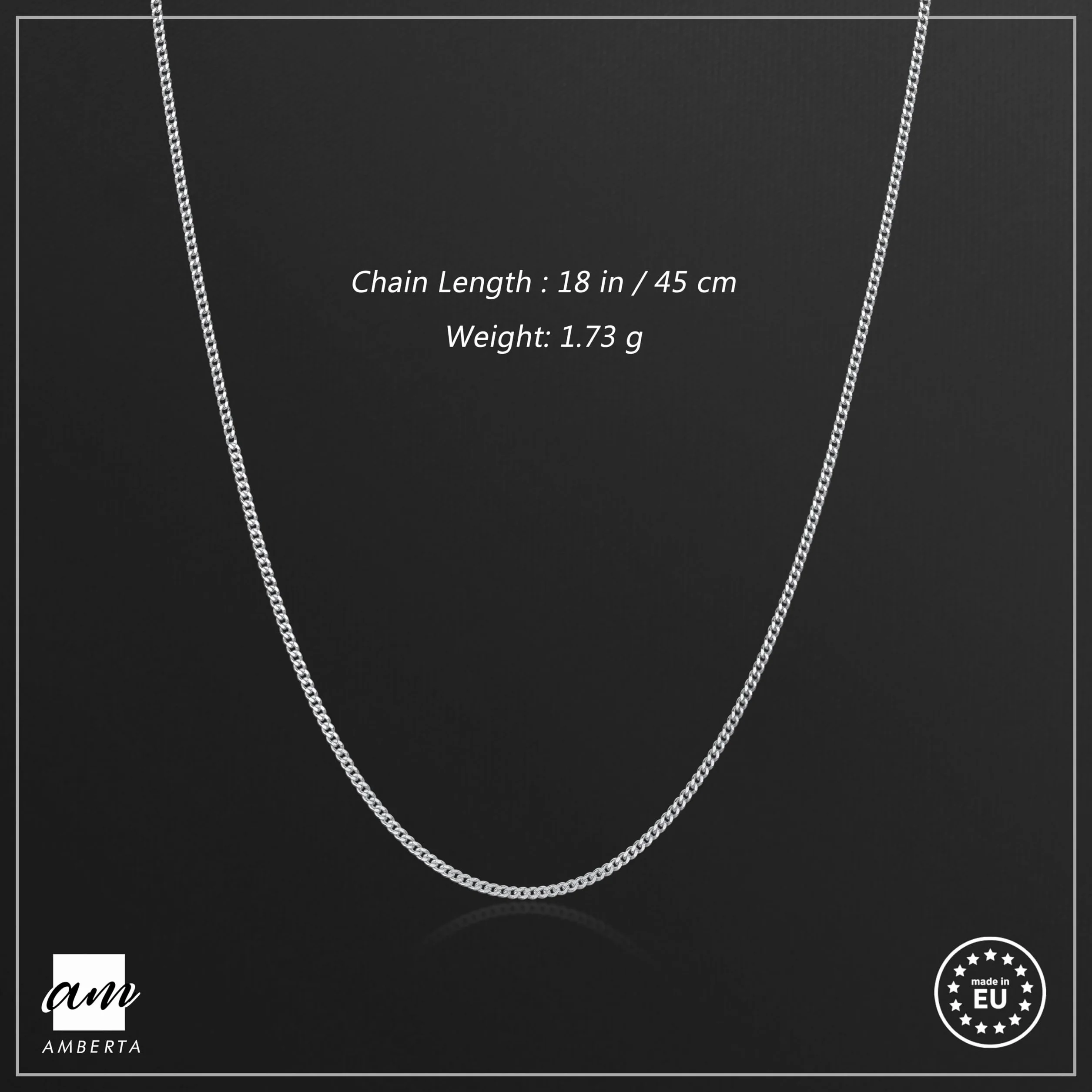 Amberta Collier Chaîne Gourmette Argent Sterling 925 1.1 mm Femme