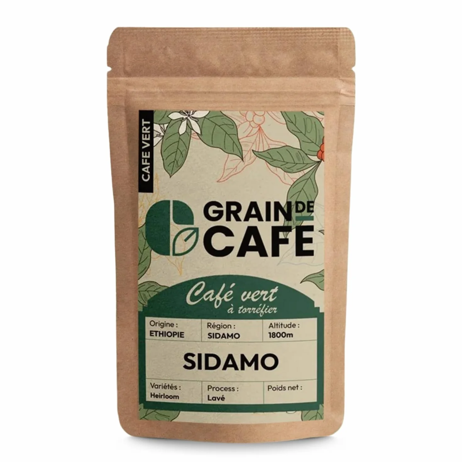 Graindecafé – Café Vert Éthiopie Moka Sidamo 1kg | 100% Arabica Lavé Non Torréfié | Café De Terroir Floral Et Citronné | À Torréfier Soi-Même | Idéal Machine À Grain Une Fois Torréfié