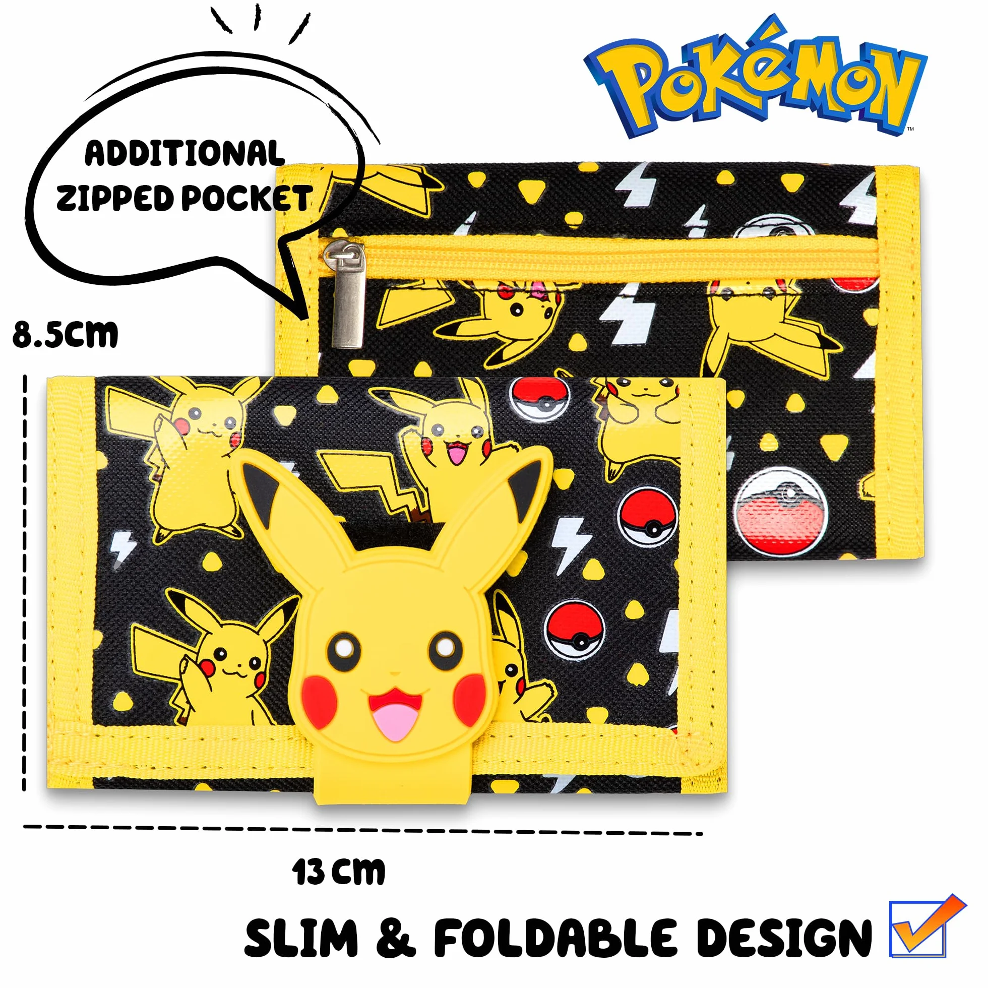 Pokémon Portefeuille en silicone jaune 14 x 8 cm avec compartiment zippé