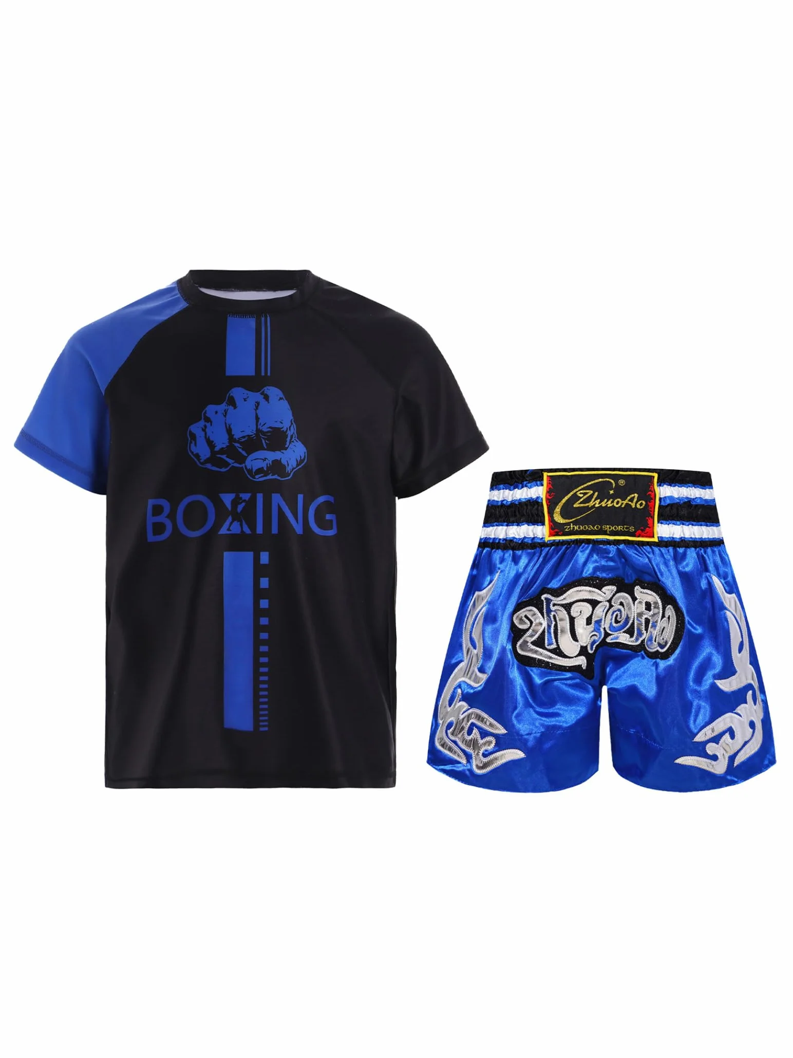 Boxe Enfants T-shirt Manches Courtes Muay Thai Shorts Kick Boxe Arts Martiaux Mma Vêtements