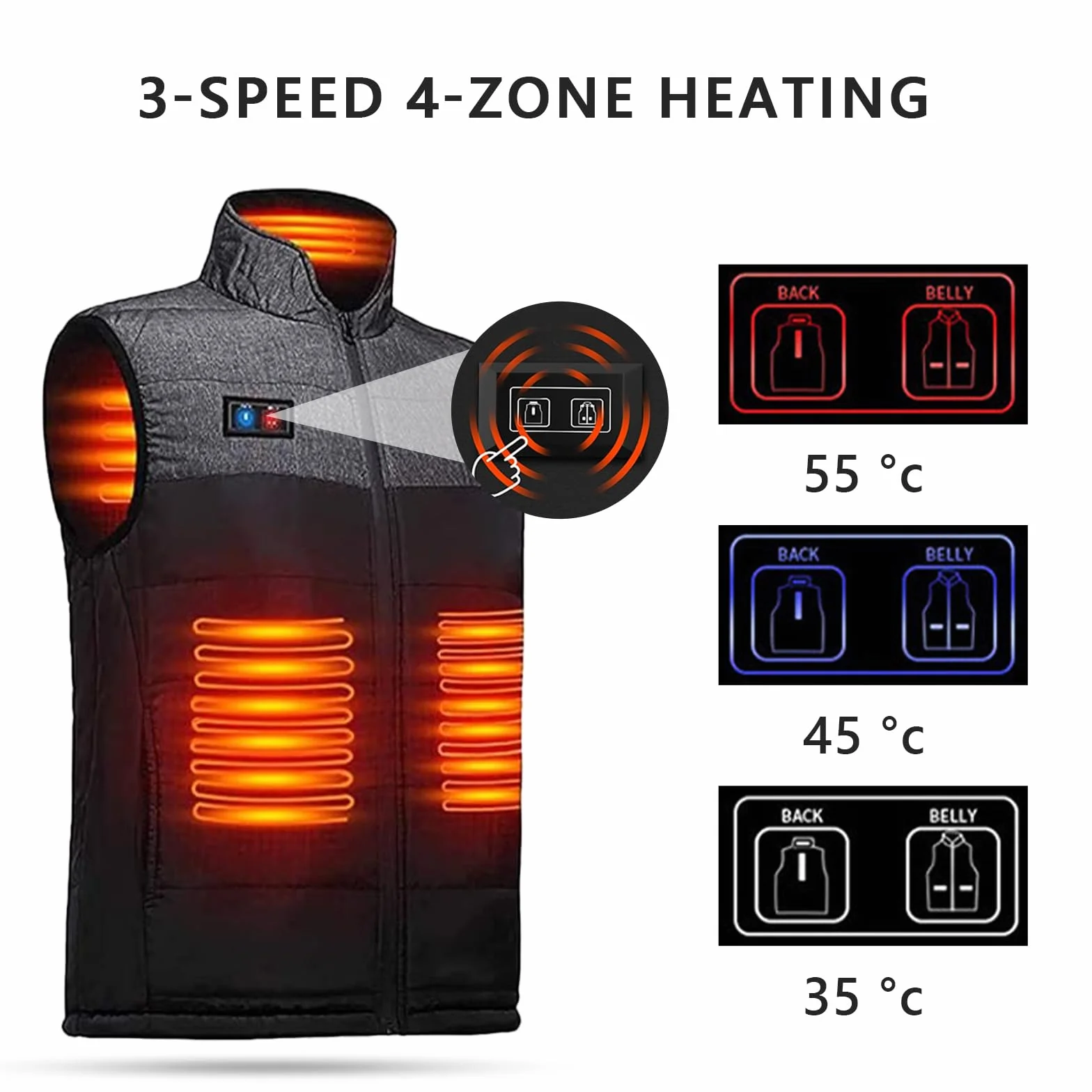 Gilet Chauffant électrique Homme Femmes 4 zones USB ultraléger Ski moto Pêche Camping