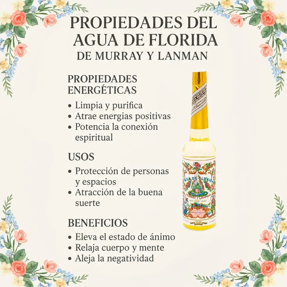 Lot de 2 Eau de Floride 270 ml 100% Original Pérou Jaune Murray & Lanman + 1 Vaporisateur 50 ml Aromasenses