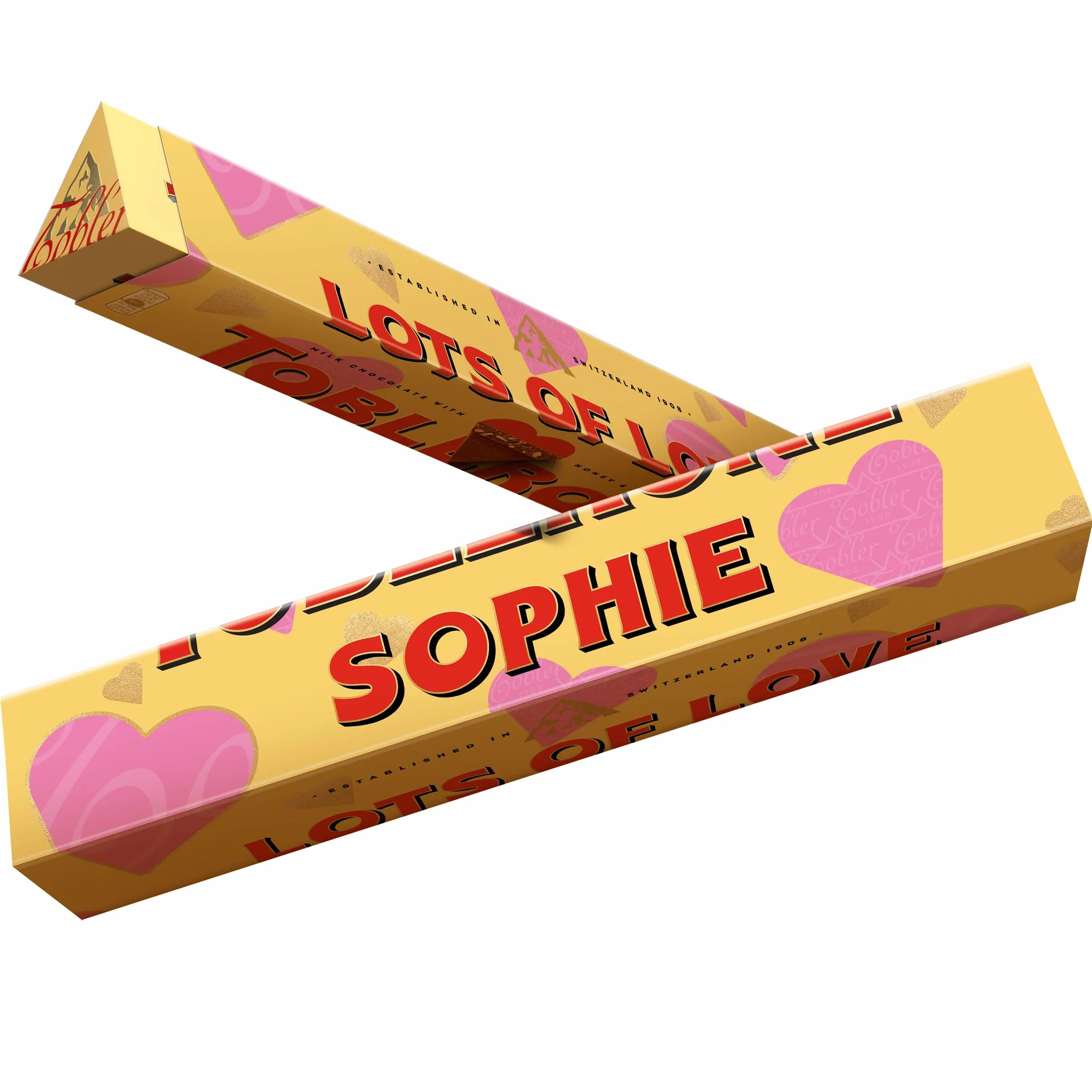 Toblerone Amour Personnalisée avec Nom et Message – Cadeau pour Homme & Femme, Chocolat au Lait avec Miel et Nougat aux Amandes (200g) – Pour Anniversaire & Anniversaire de Mariage