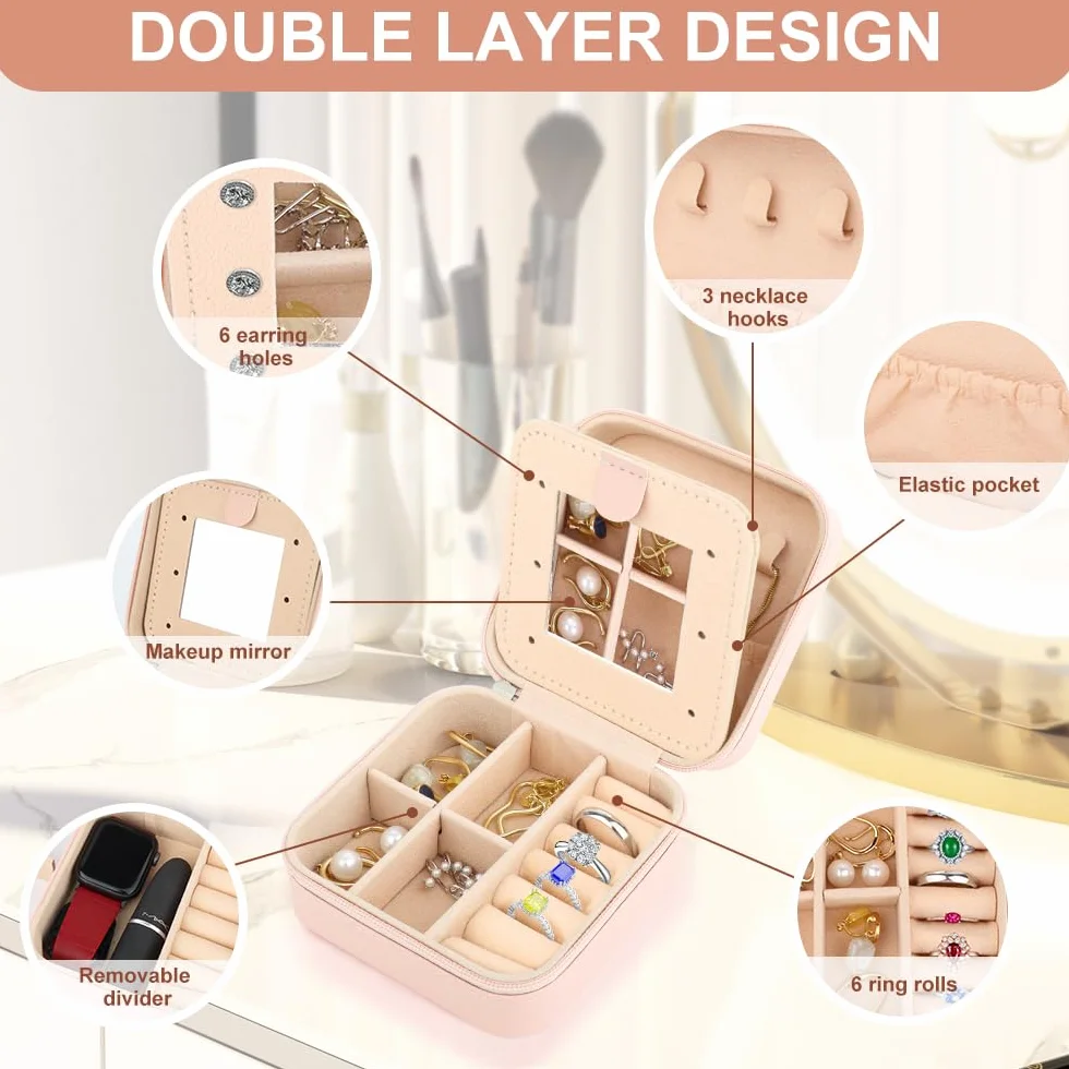Boîte à Bijoux de Voyage Personnalisée A-Z avec Miroir, Petite Boîte de Rangement pour Enfants Fille (L)