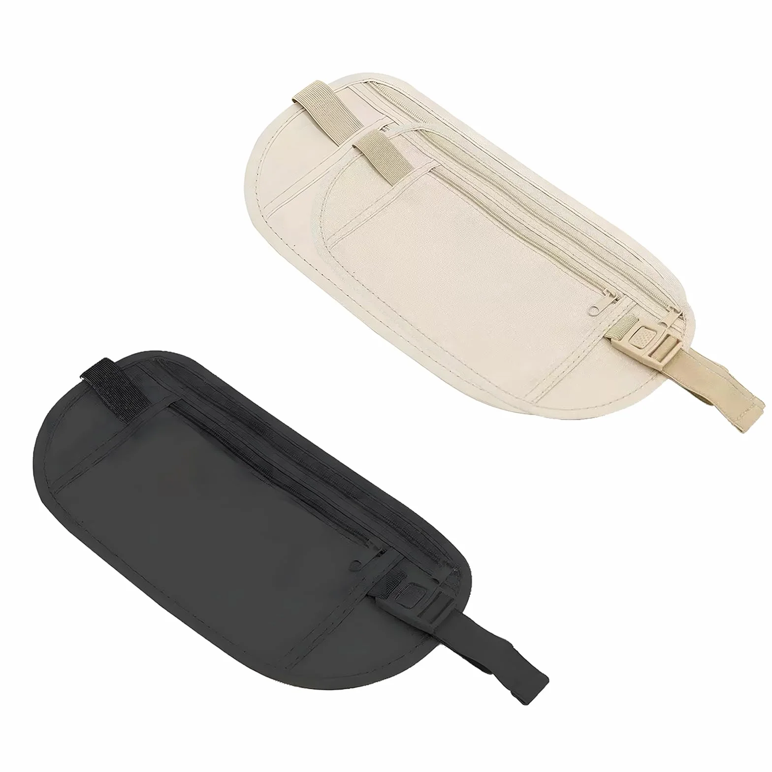 Ceinture d'argent avec Blocage RFID, Sac Banane Antivol Voyage pour Passeport Carte de Crédit (Beige, Noir)