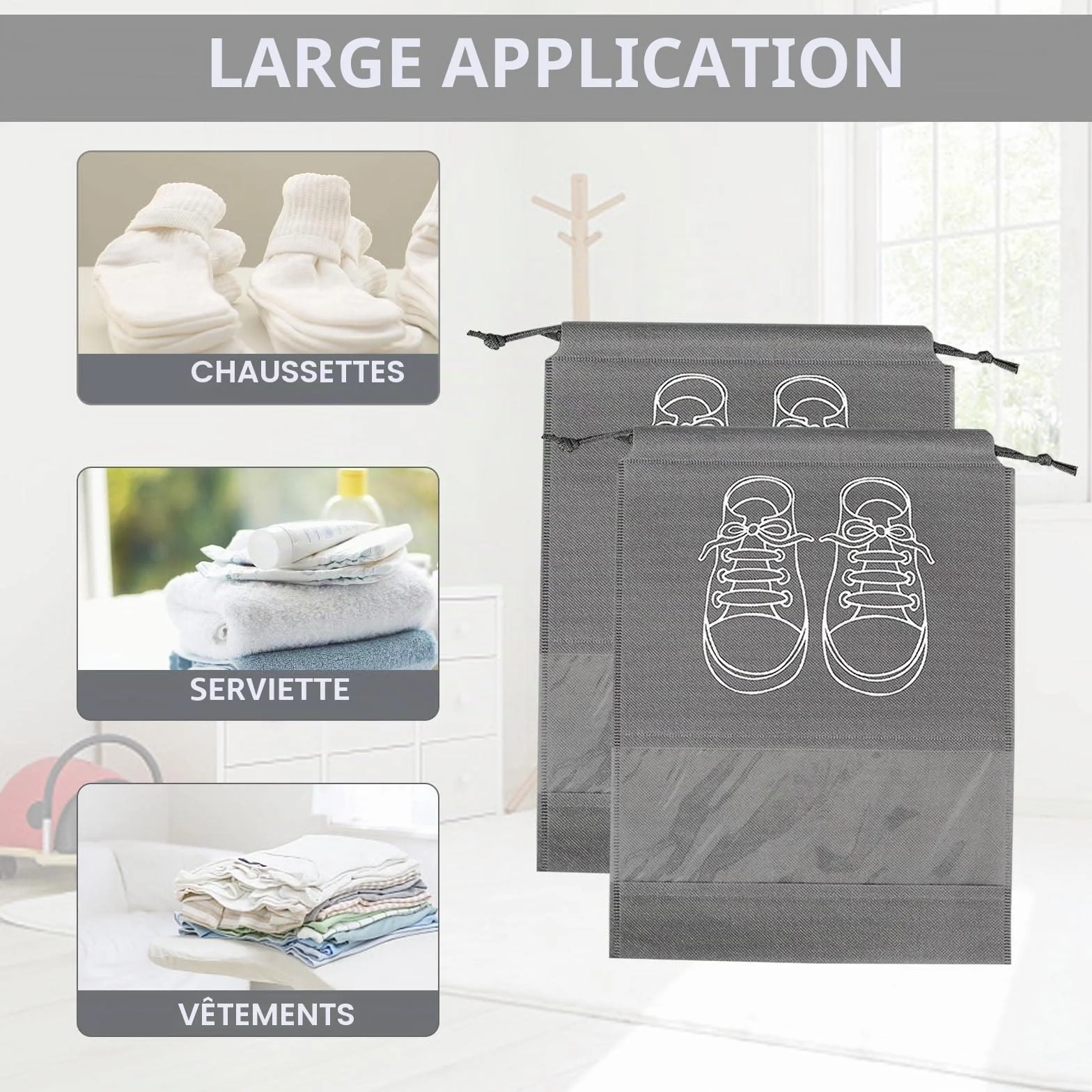 Lot de 5 Grands Sacs de Rangement pour Chaussures étanches à la Poussière avec Cordon de Serrage et Fente Transparente