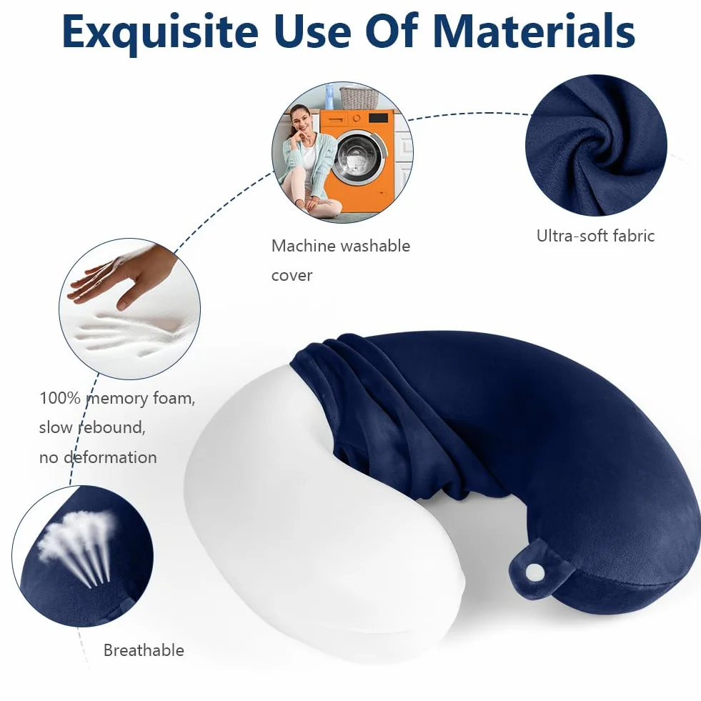 URAQT Oreiller de Voyage en Mousse à Mémoire de Forme, Coussin Avion Cervical avec Sac de Rangement