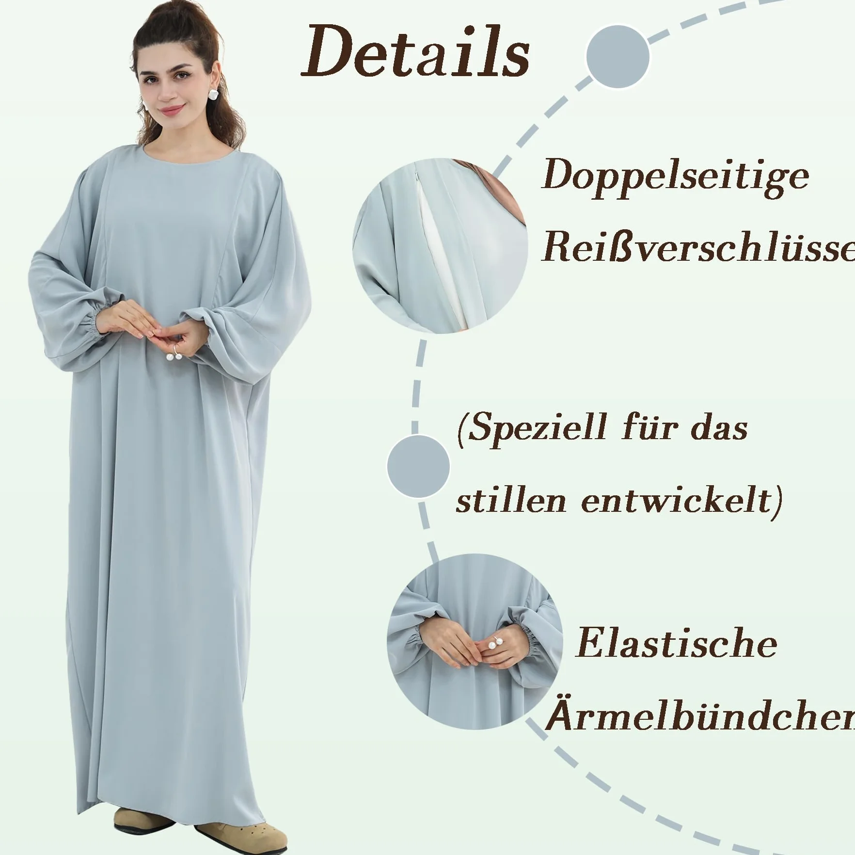 Robe de soin pour femme musulmane d'allaitement maternité islamique Gris clair M-L