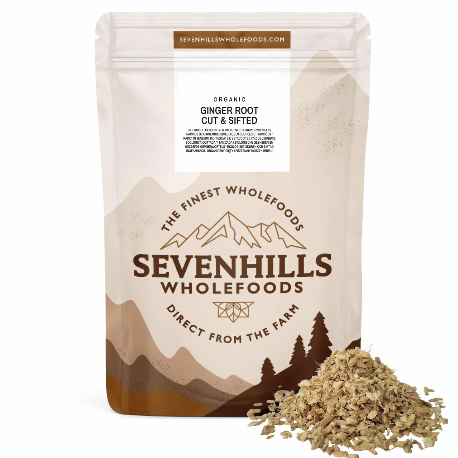 Sevenhills Wholefoods Racine de gingembre biologique, séchée, coupée et tamisée pour infusion de thé et ingrédient alimentaire 200g