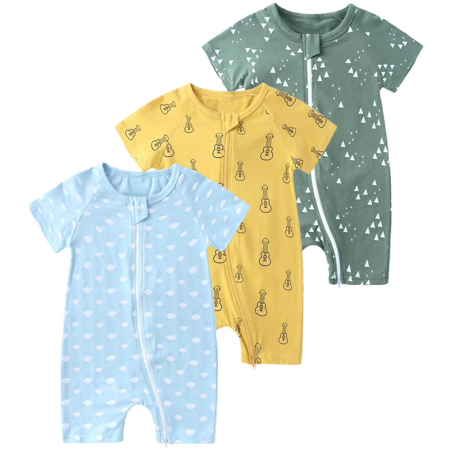 Amropi Bébé Garçons Lot de 3 Grenouillères Imprimé Dinosaure Barboteuse Manches Courtes Bodys Été 0-3 Ans